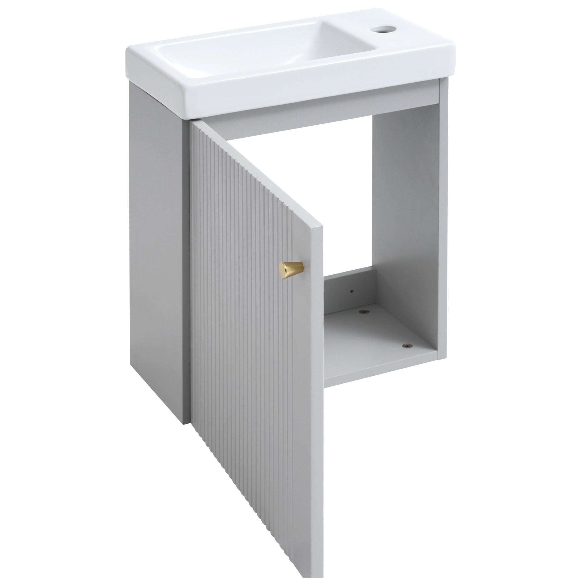 16 inch Wall-mounted Bathroom Vanity Set with Integrated Ceramic Sink