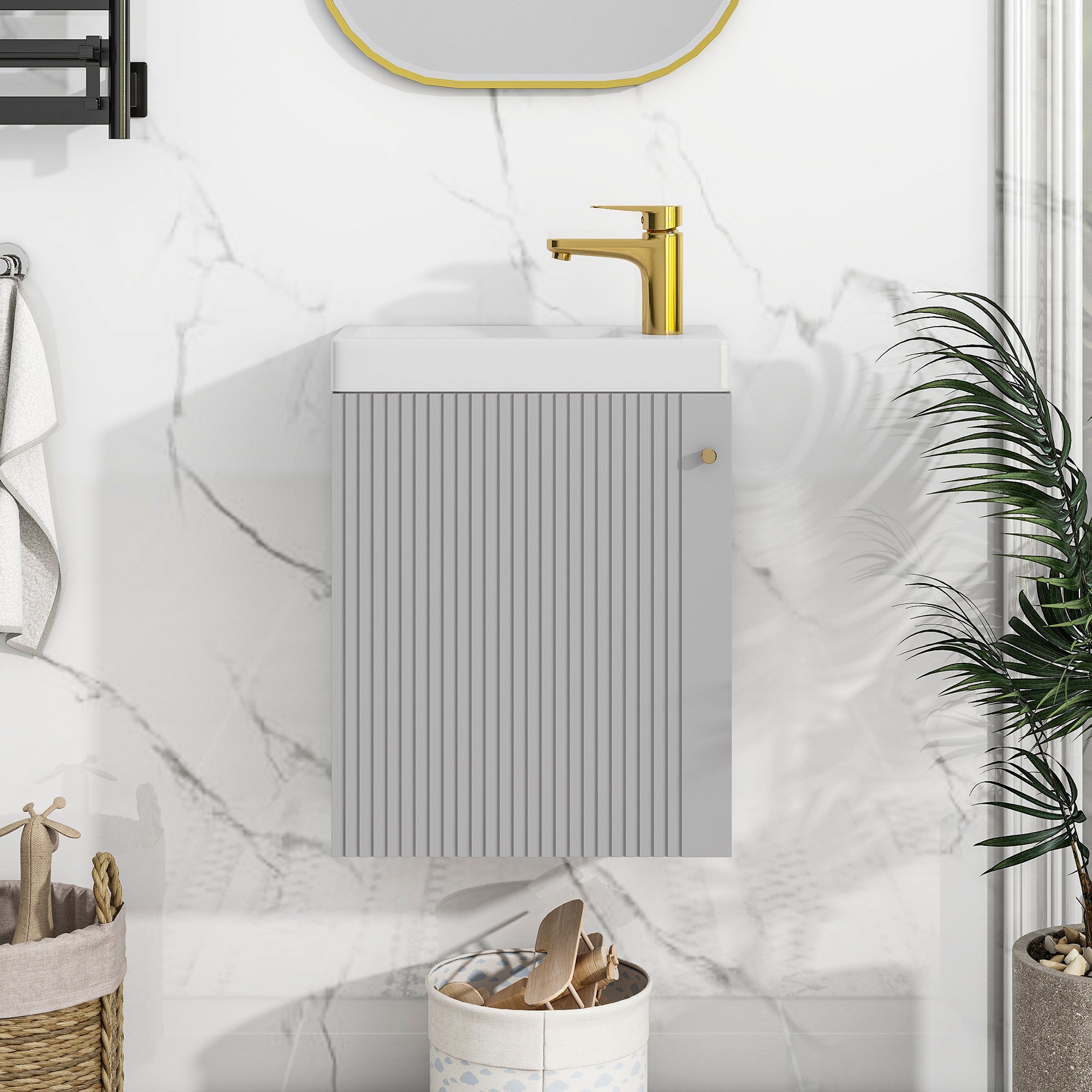 16 inch Wall-mounted Bathroom Vanity Set with Integrated Ceramic Sink