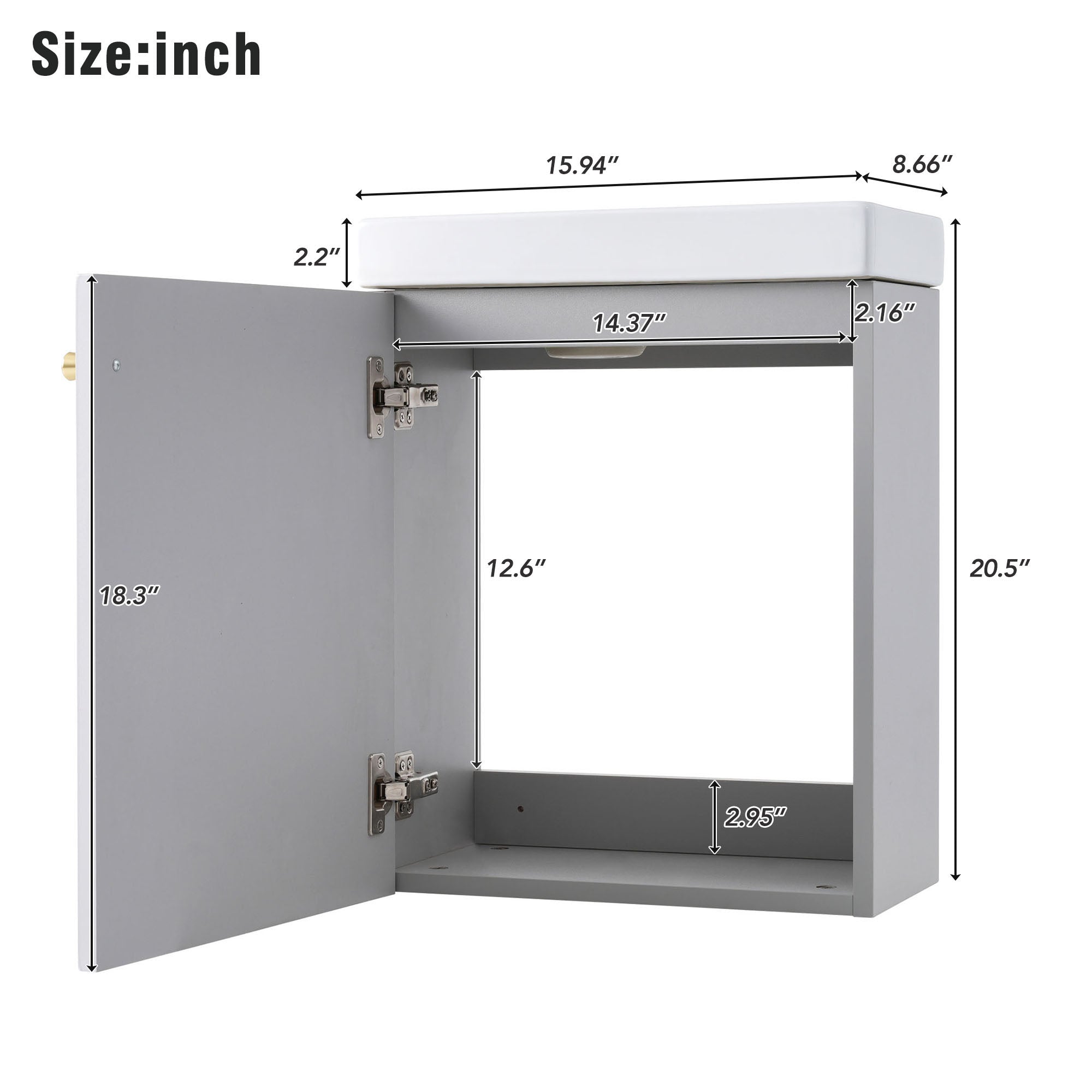 16 inch Wall-mounted Bathroom Vanity Set with Integrated Ceramic Sink