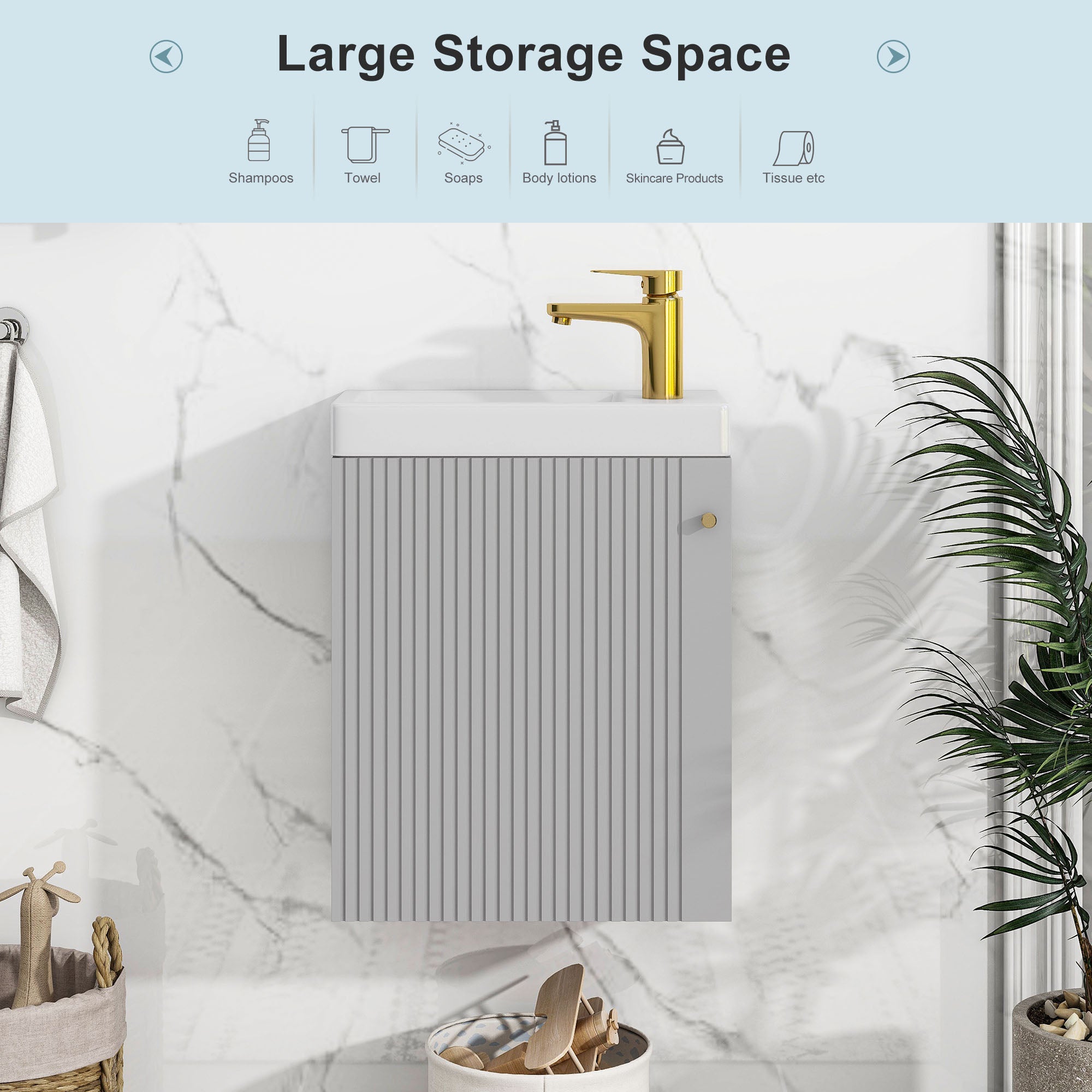 16 inch Wall-mounted Bathroom Vanity Set with Integrated Ceramic Sink
