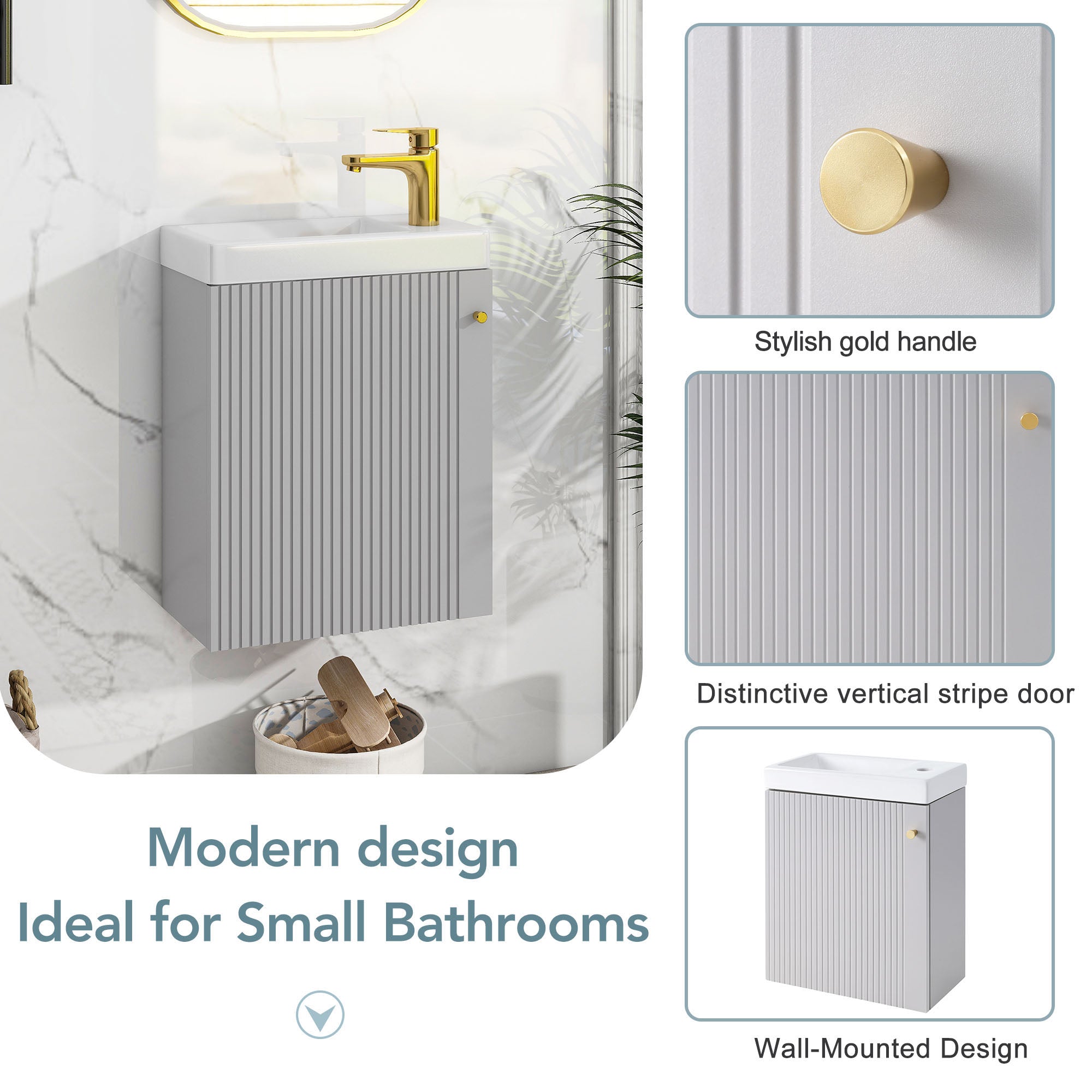 16 inch Wall-mounted Bathroom Vanity Set with Integrated Ceramic Sink