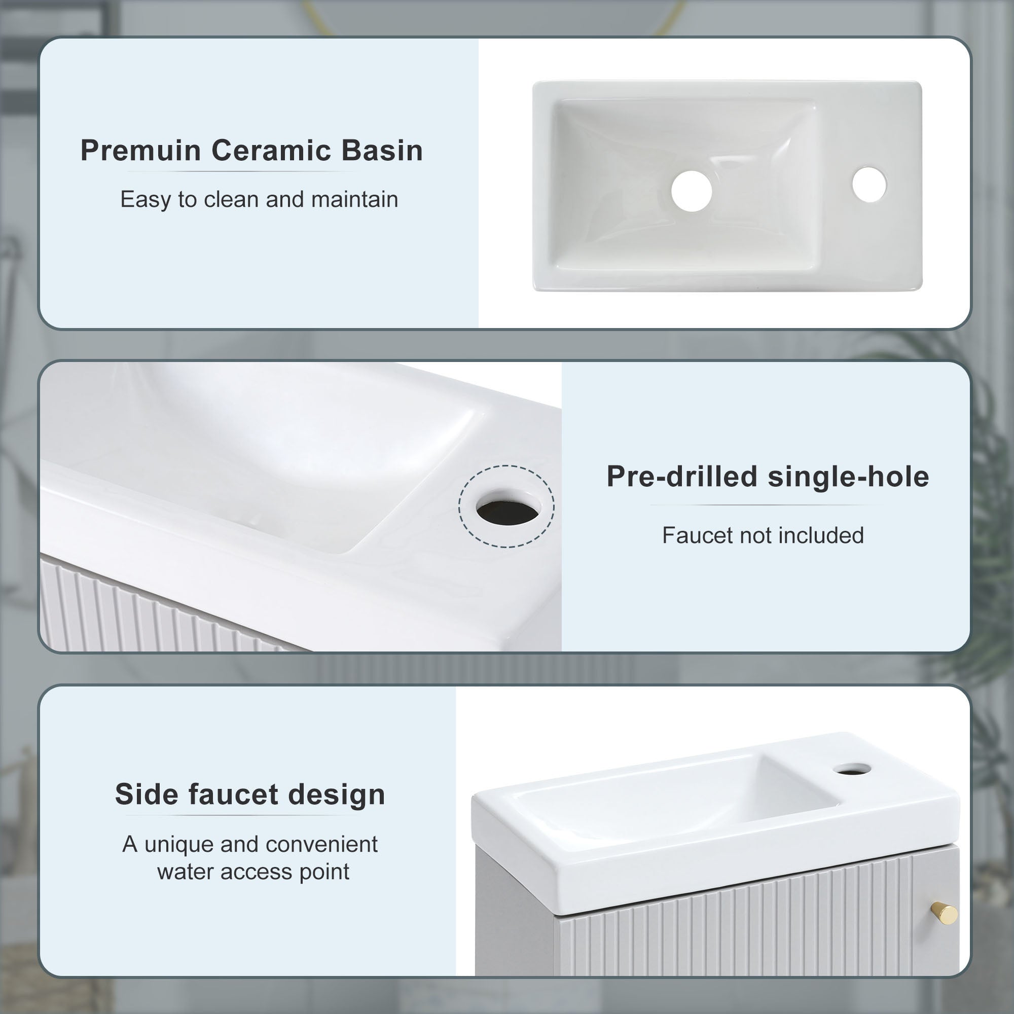 16 inch Wall-mounted Bathroom Vanity Set with Integrated Ceramic Sink