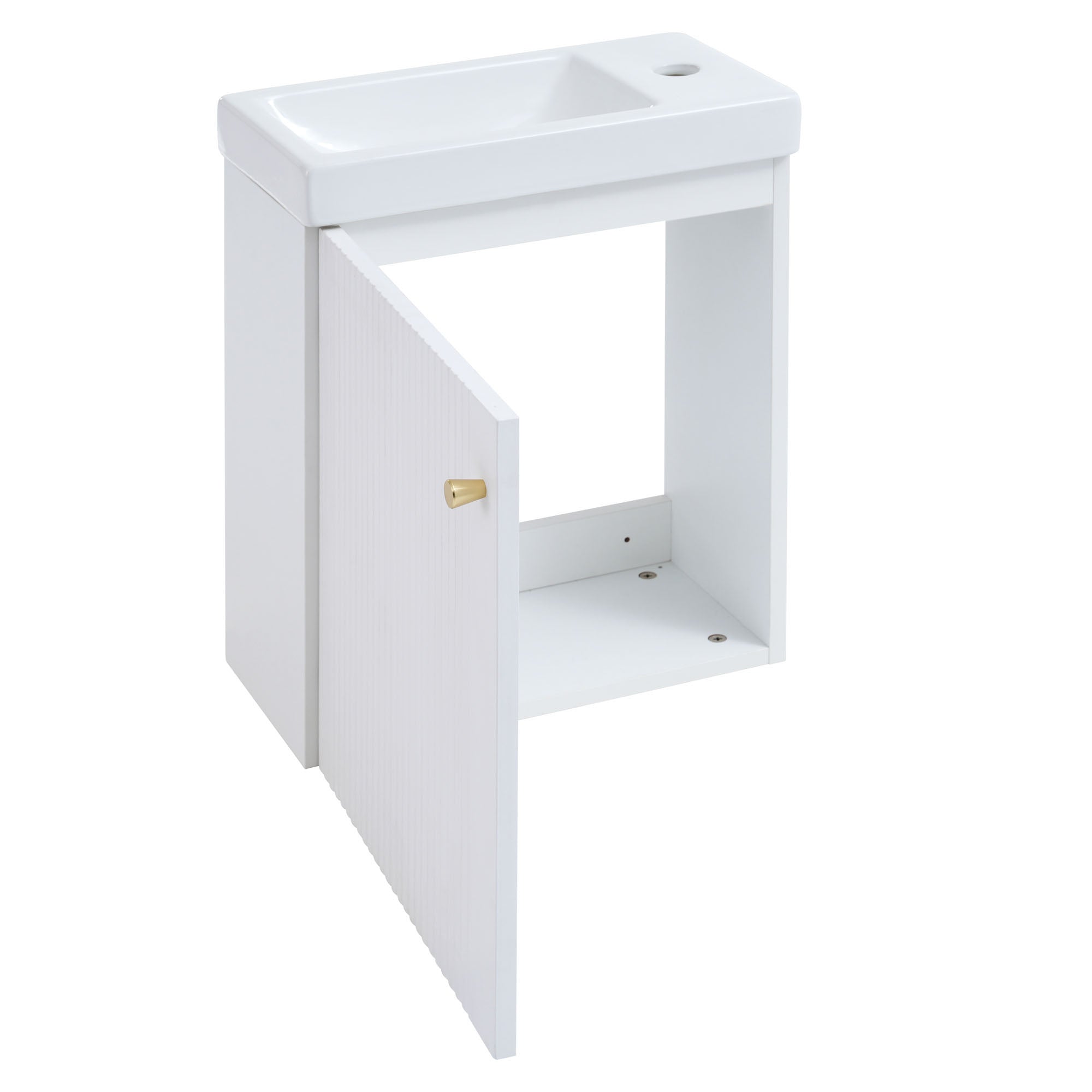 16 inch Wall-mounted Bathroom Vanity Set with Integrated Ceramic Sink