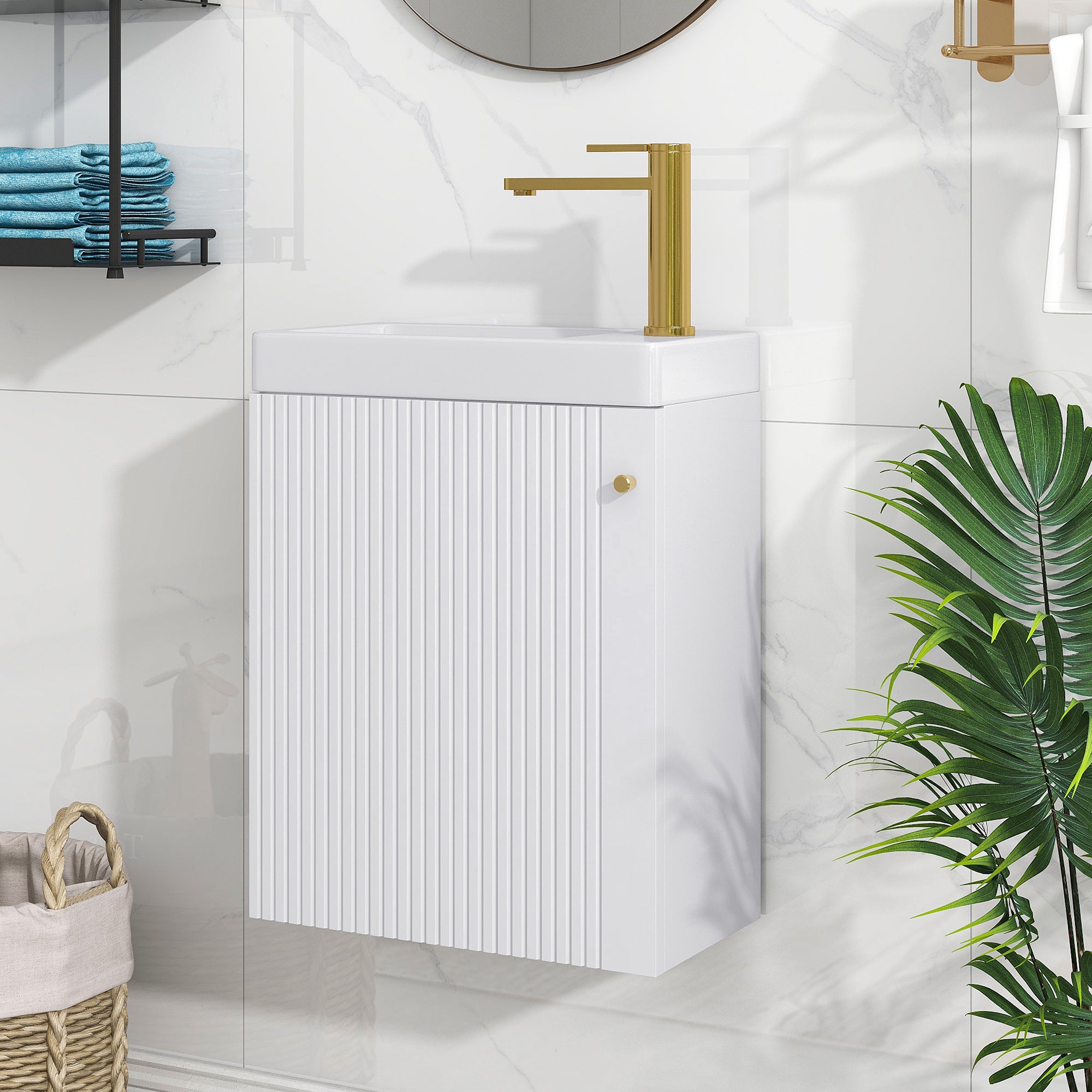 16 inch Wall-mounted Bathroom Vanity Set with Integrated Ceramic Sink
