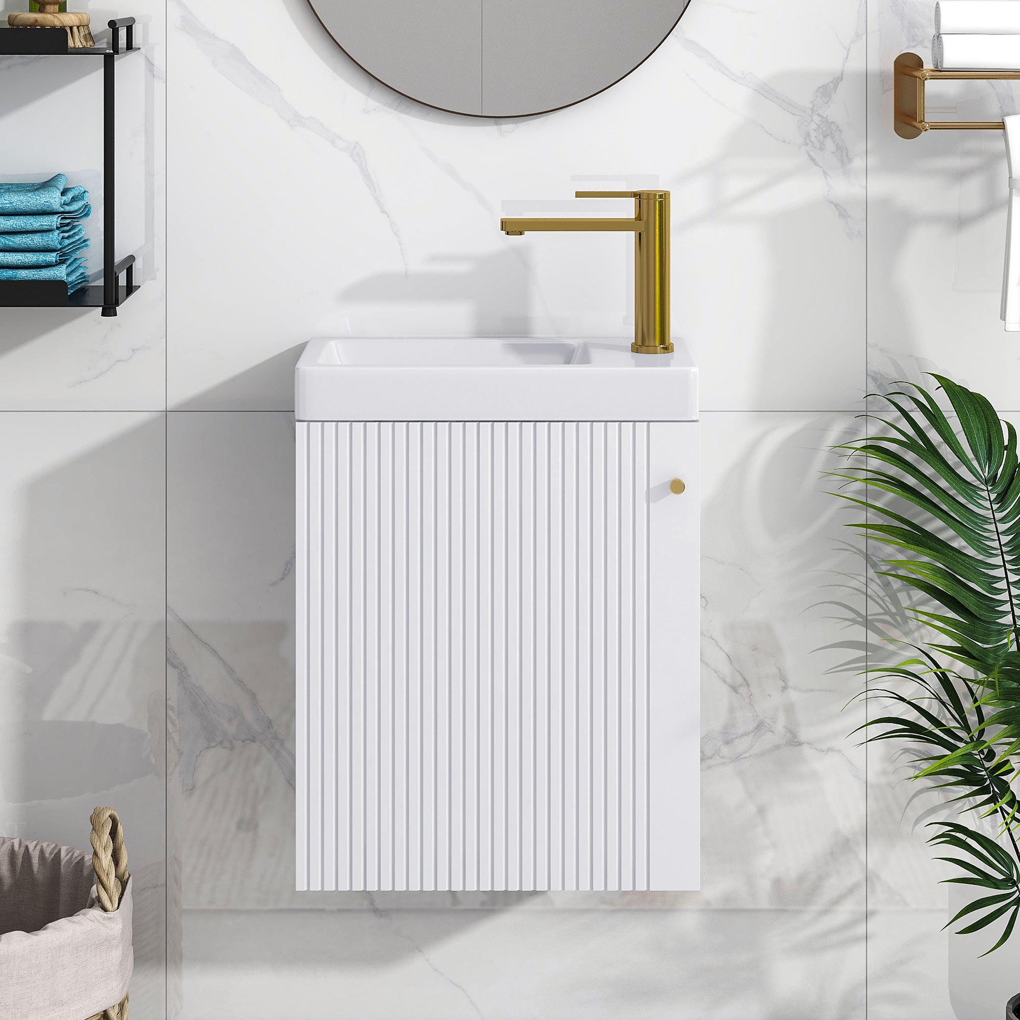 16 inch Wall-mounted Bathroom Vanity Set with Integrated Ceramic Sink