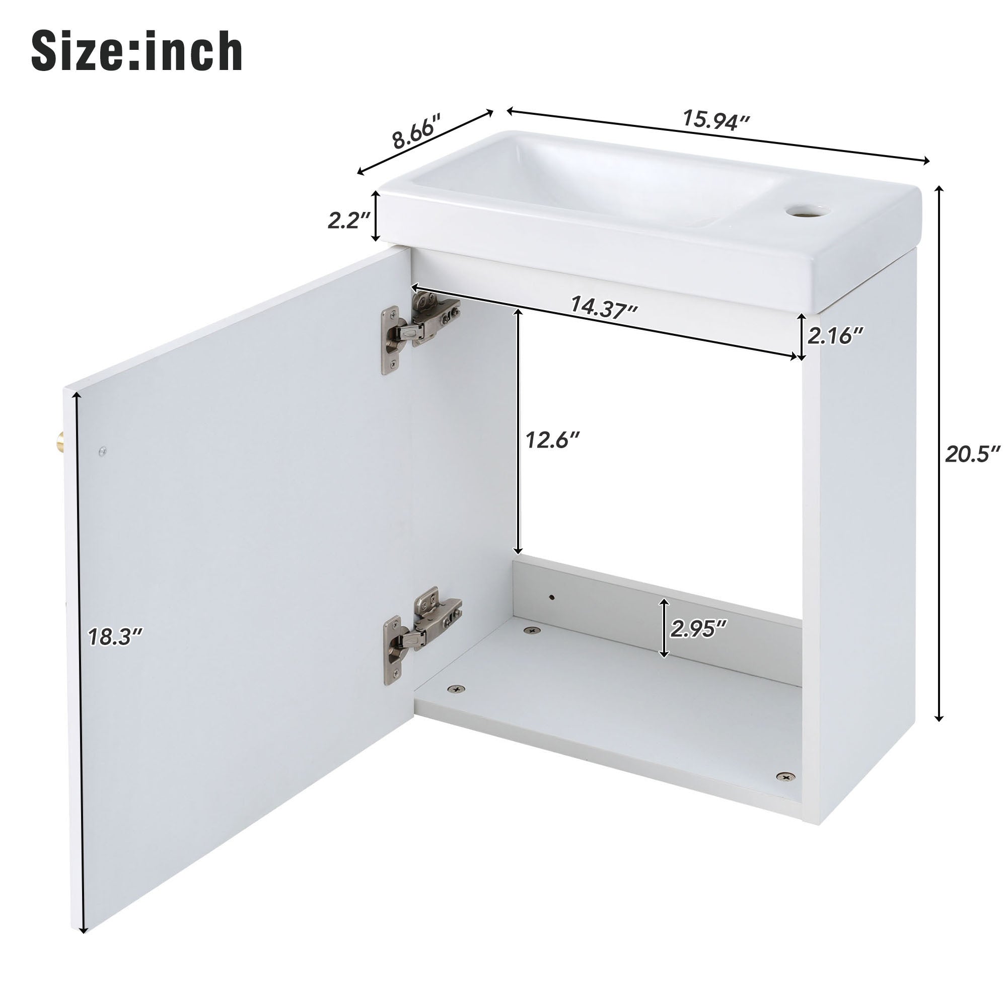 16 inch Wall-mounted Bathroom Vanity Set with Integrated Ceramic Sink