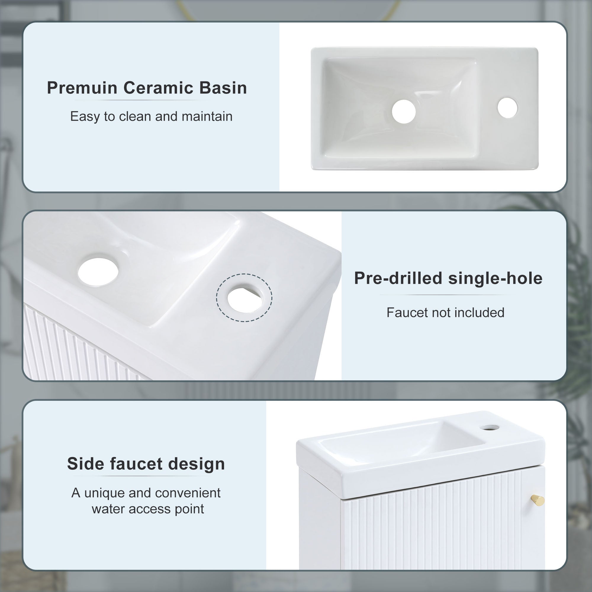 16 inch Wall-mounted Bathroom Vanity Set with Integrated Ceramic Sink