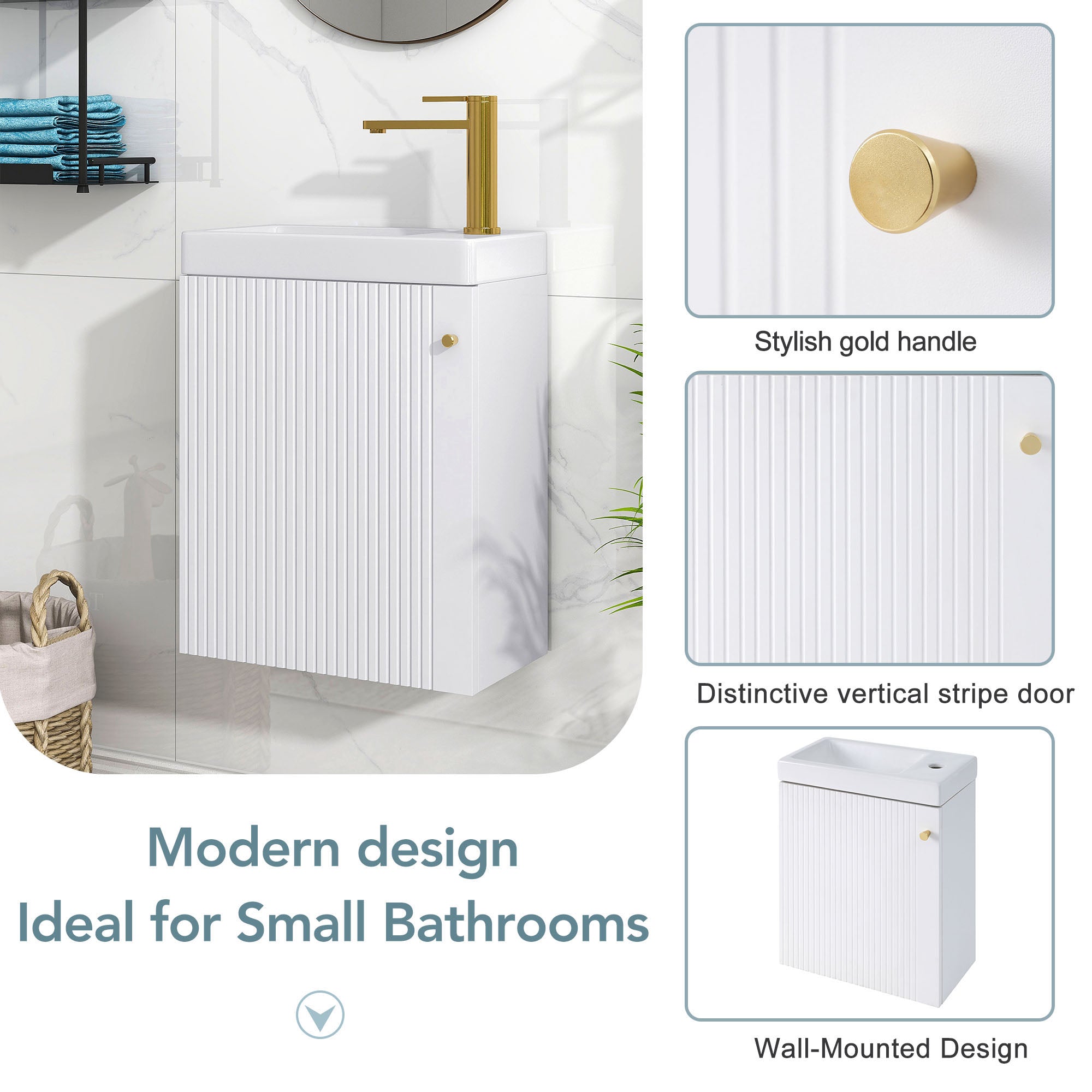 16 inch Wall-mounted Bathroom Vanity Set with Integrated Ceramic Sink