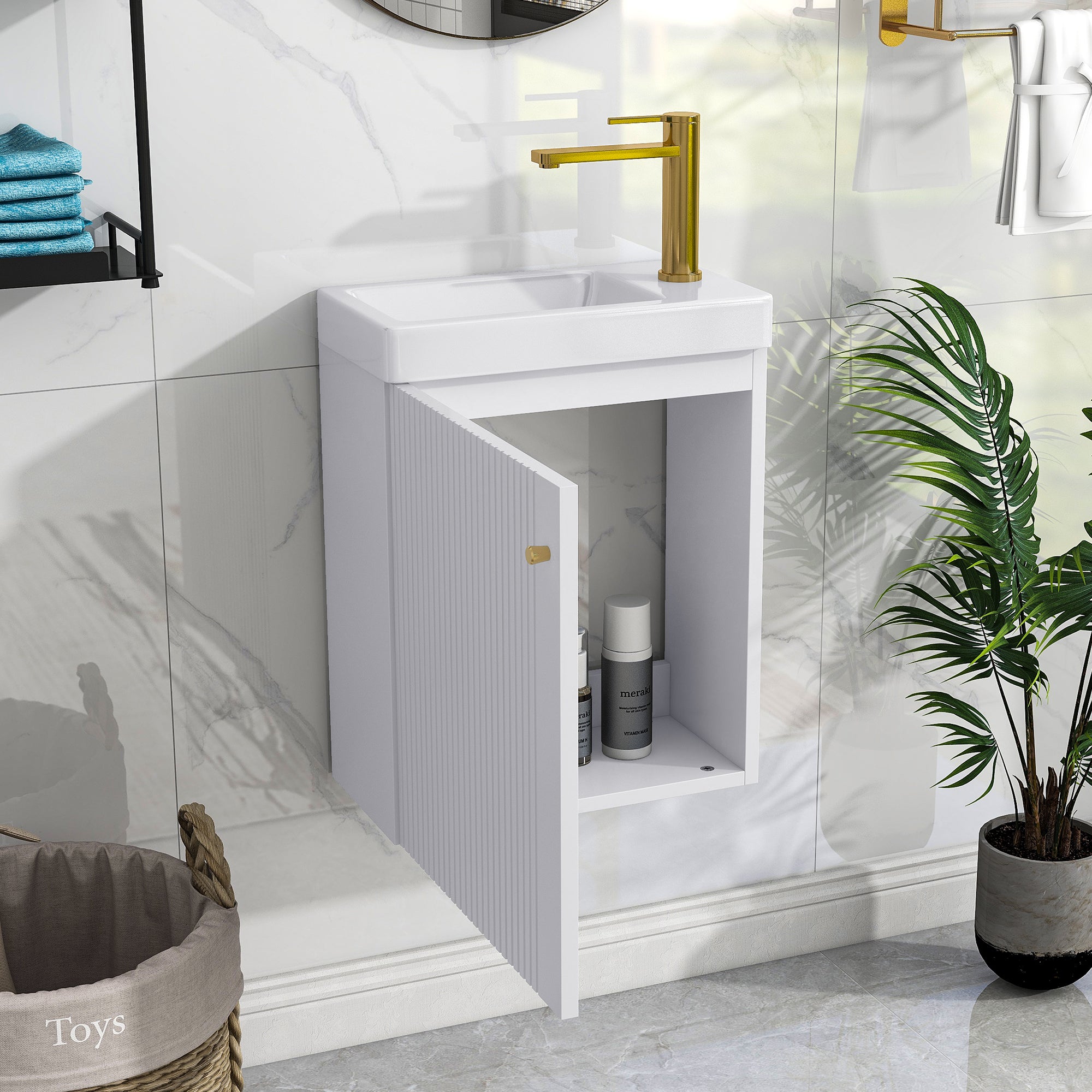 16 inch Wall-mounted Bathroom Vanity Set with Integrated Ceramic Sink