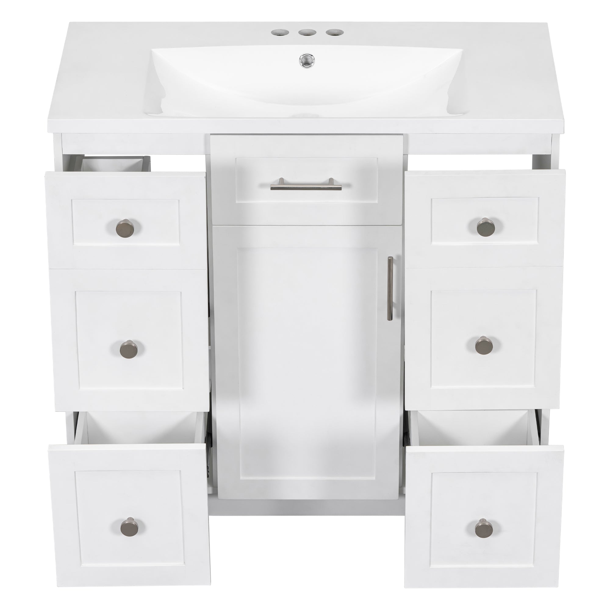 36 inch Freestanding Bathroom Vanity Set in White with Integrated Resin Sink