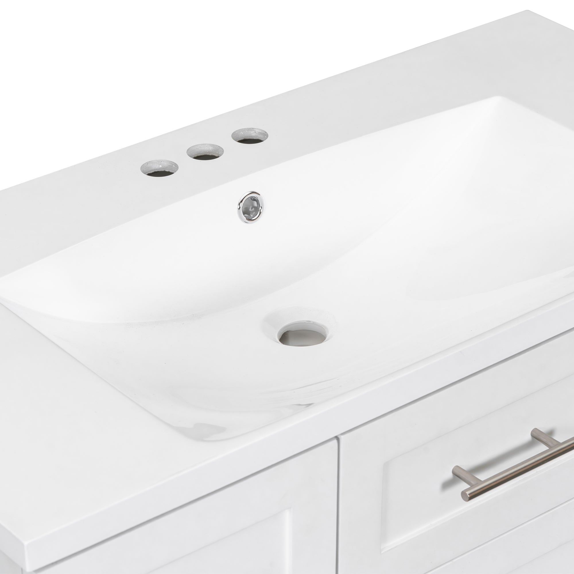 36 inch Freestanding Bathroom Vanity Set in White with Integrated Resin Sink