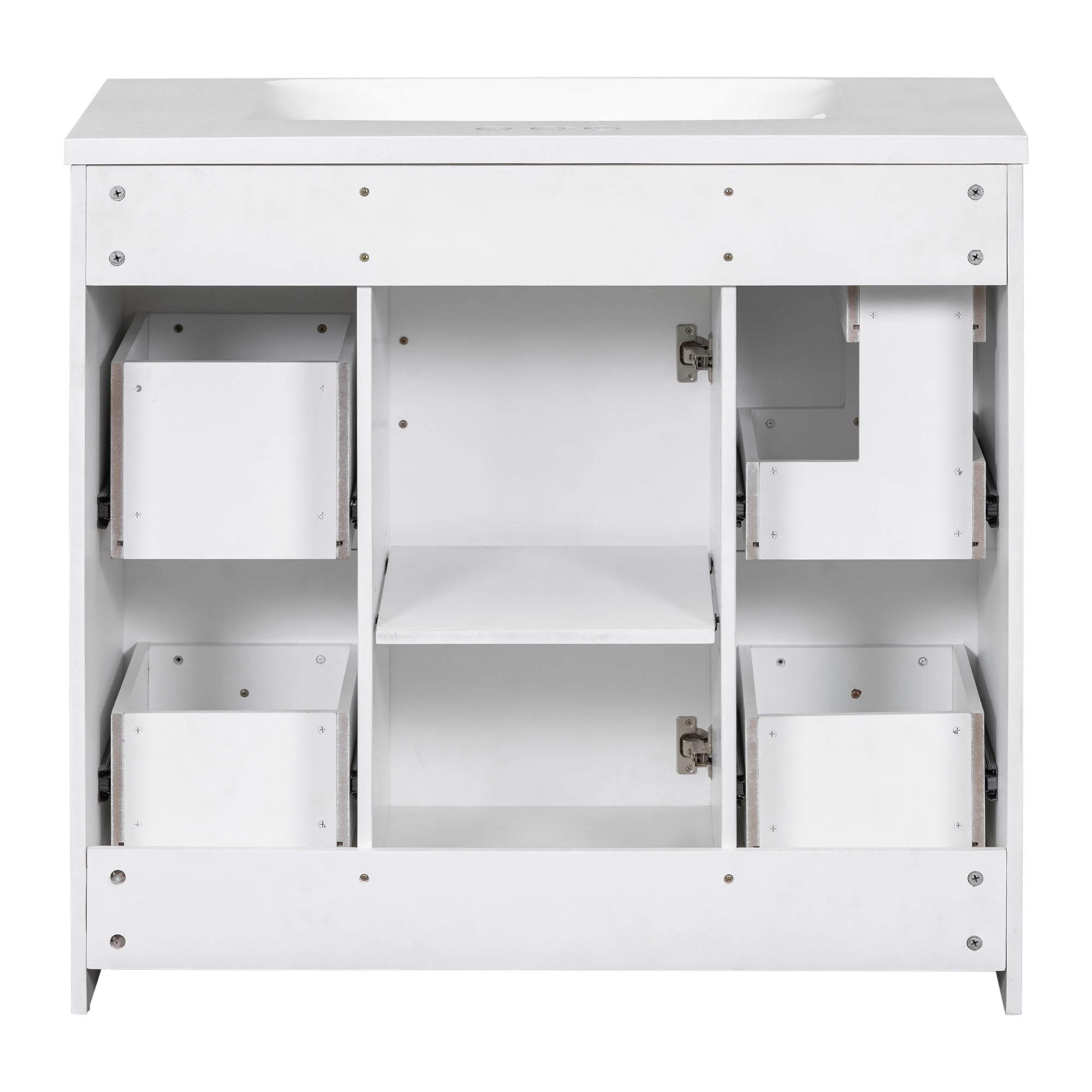 36 inch Freestanding Bathroom Vanity Set in White with Integrated Resin Sink