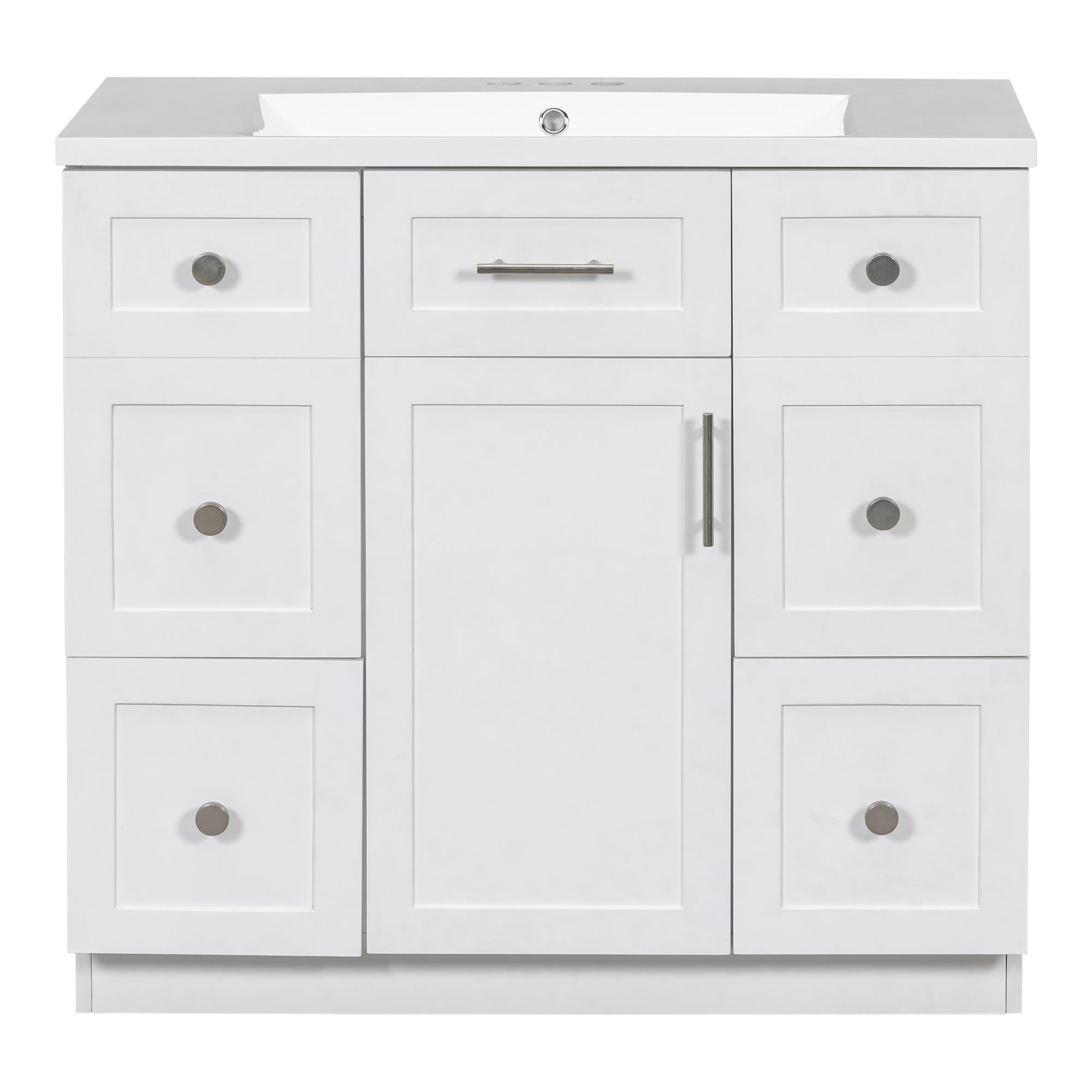 36 inch Freestanding Bathroom Vanity Set in White with Integrated Resin Sink