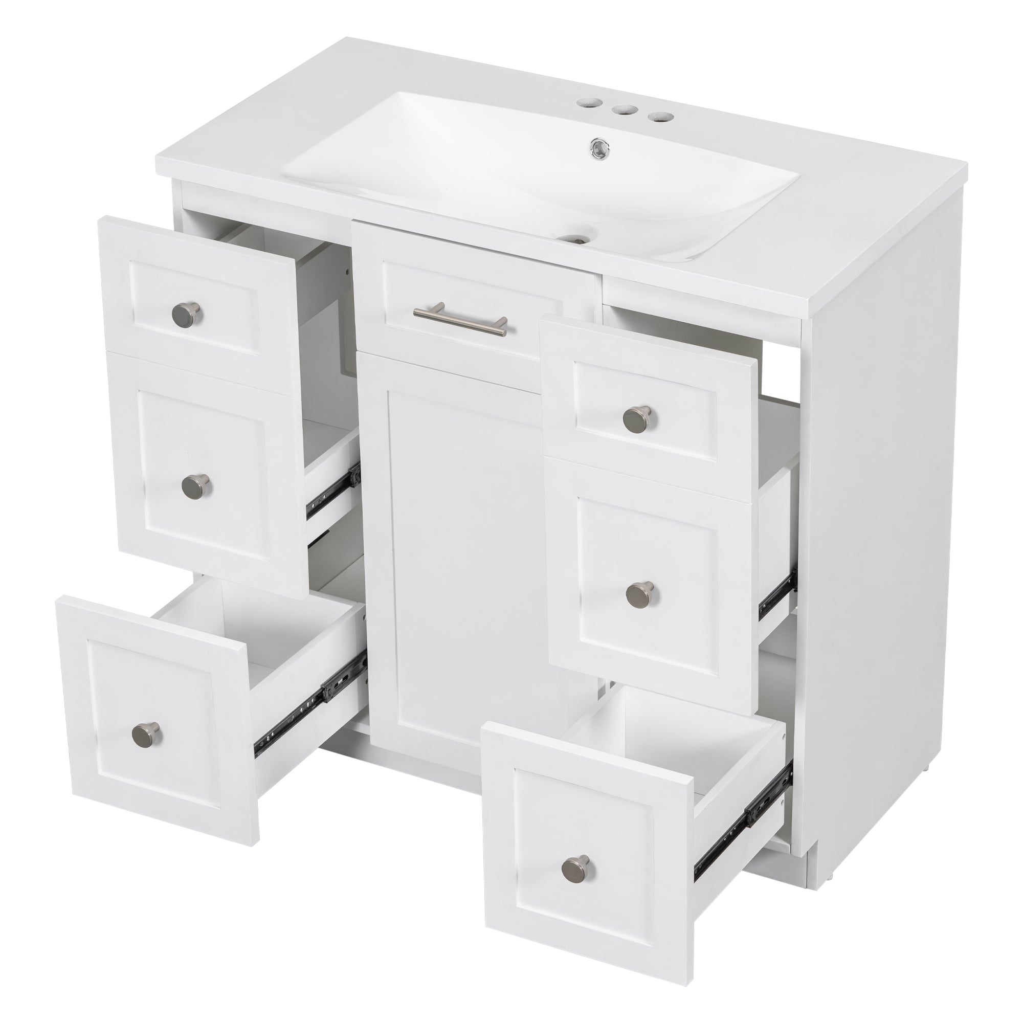 36 inch Freestanding Bathroom Vanity Set in White with Integrated Resin Sink