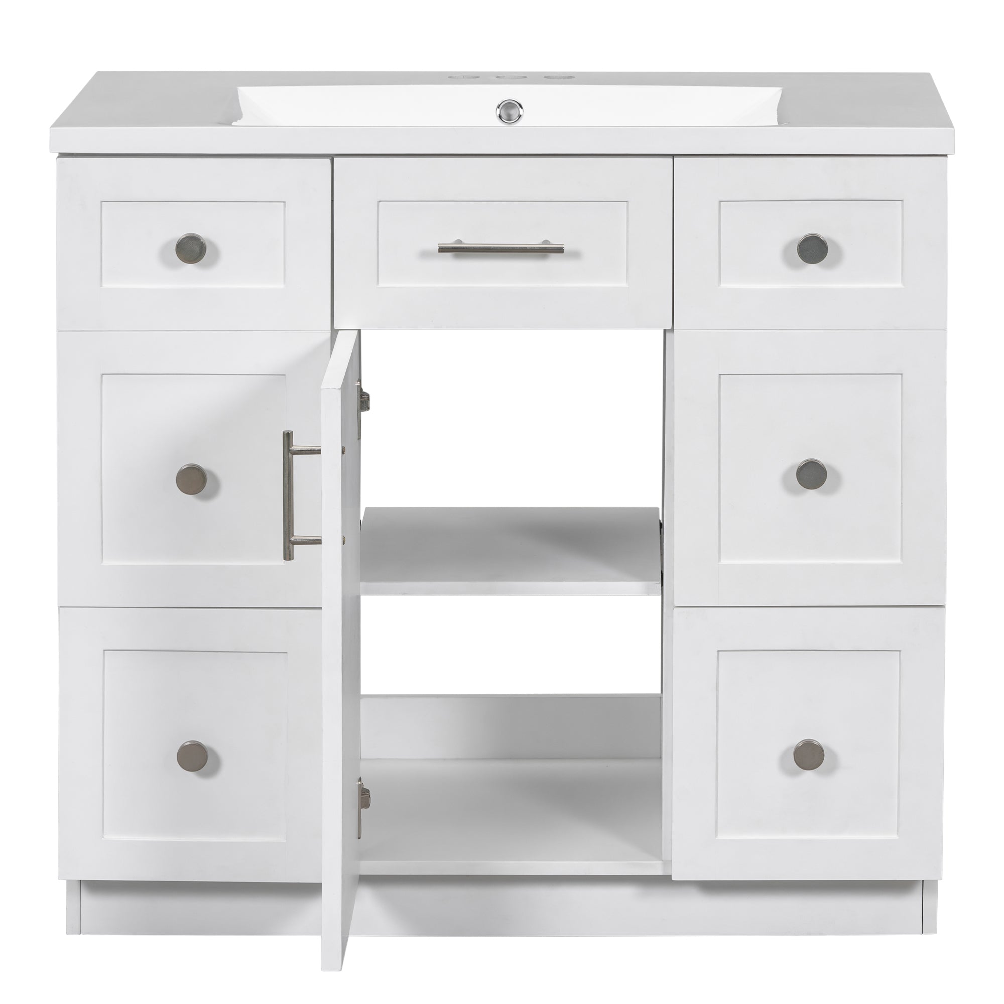 36 inch Freestanding Bathroom Vanity Set in White with Integrated Resin Sink