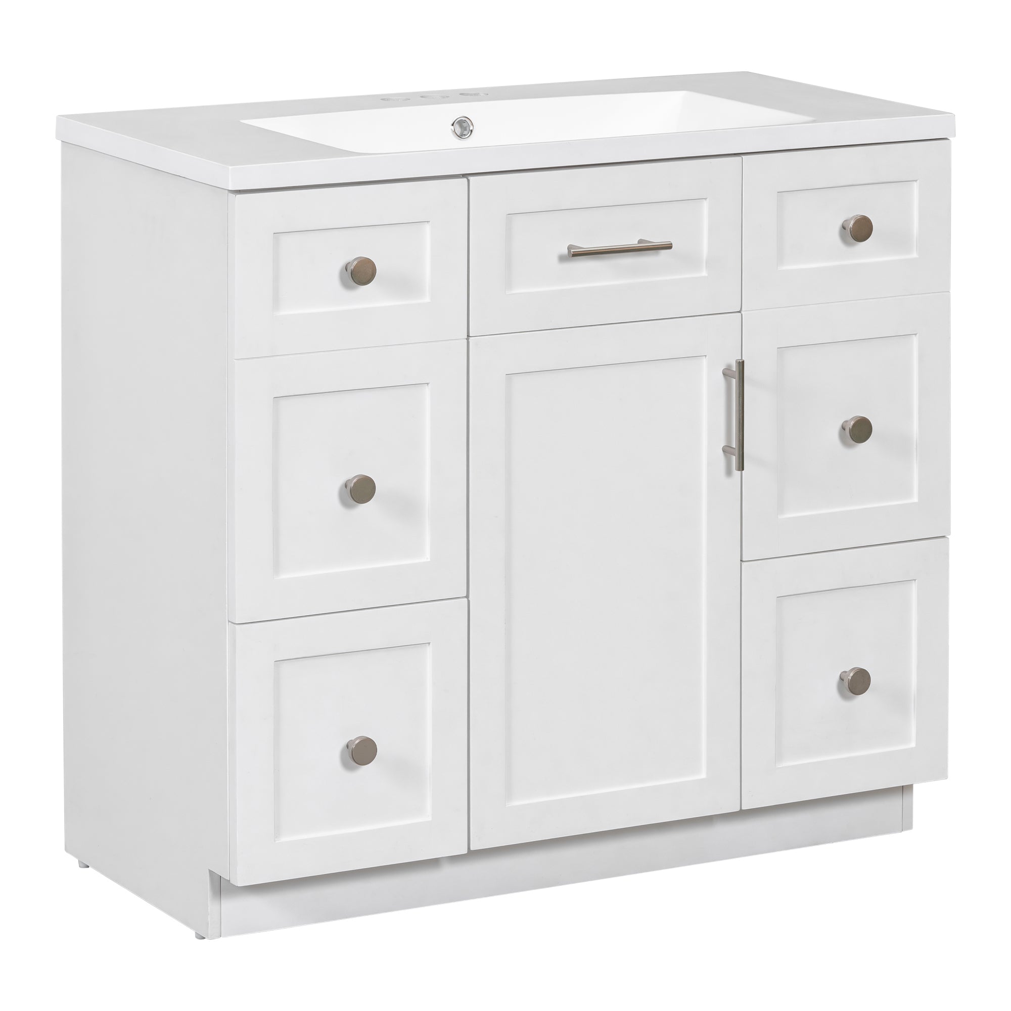 36 inch Freestanding Bathroom Vanity Set in White with Integrated Resin Sink