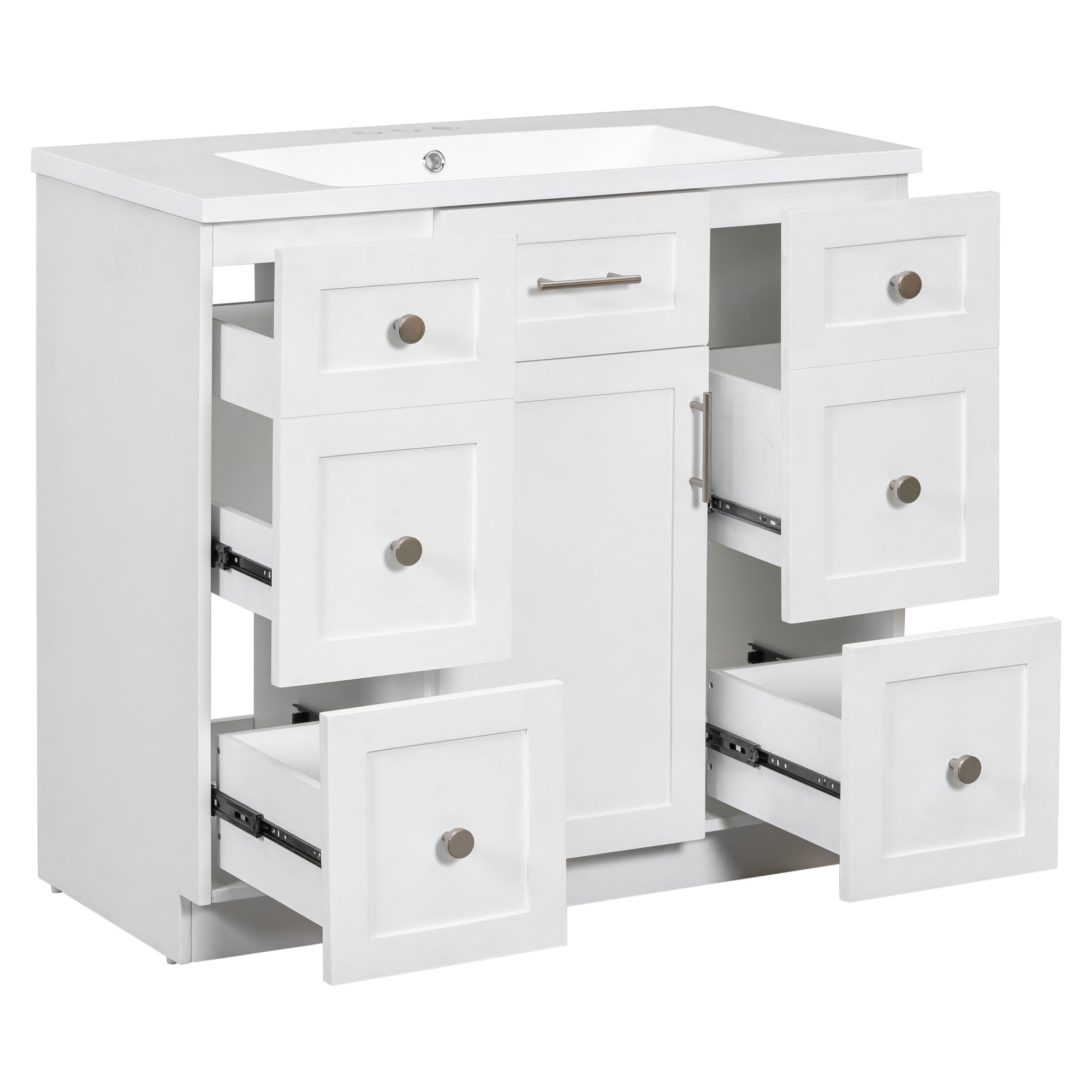 36 inch Freestanding Bathroom Vanity Set in White with Integrated Resin Sink
