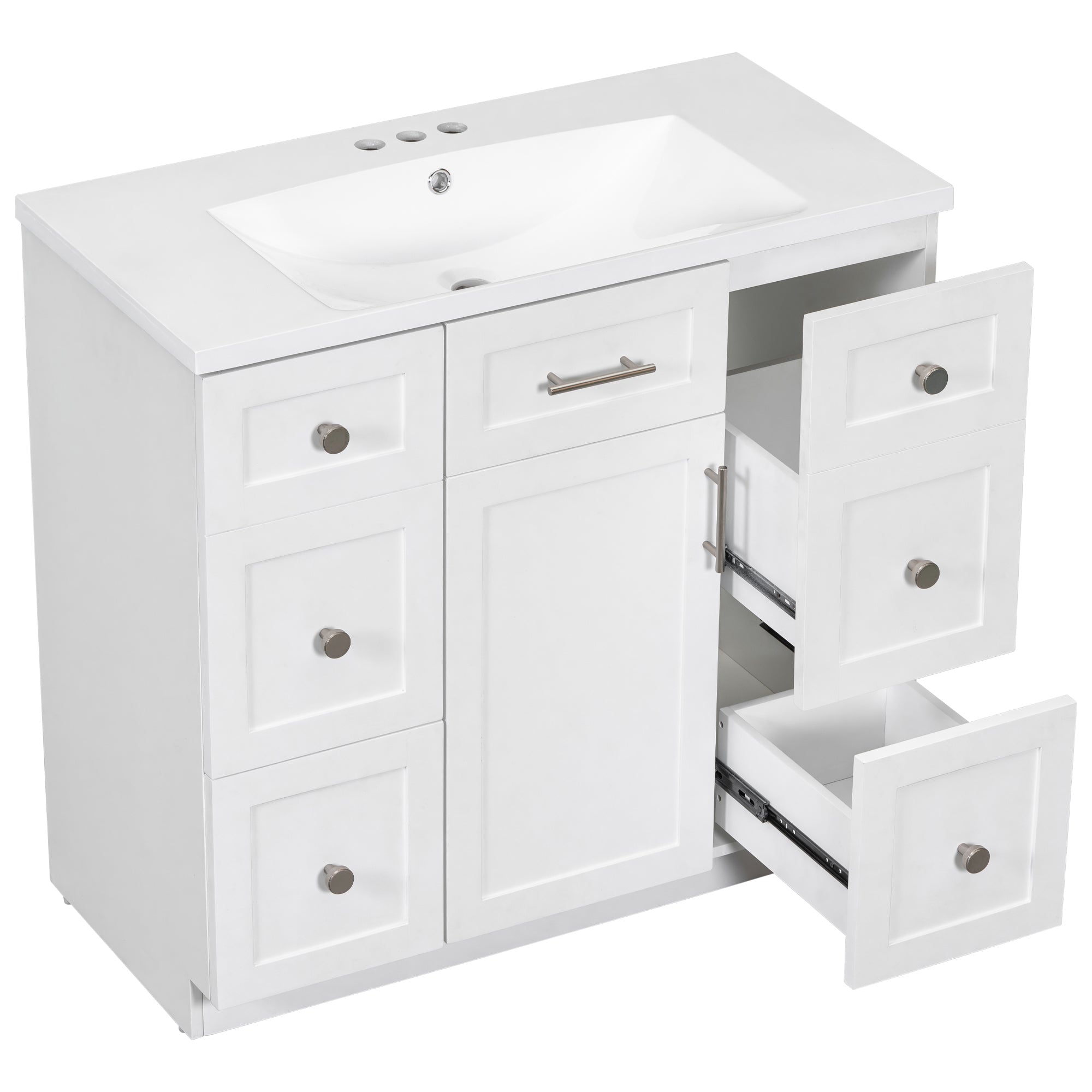 36 inch Freestanding Bathroom Vanity Set in White with Integrated Resin Sink