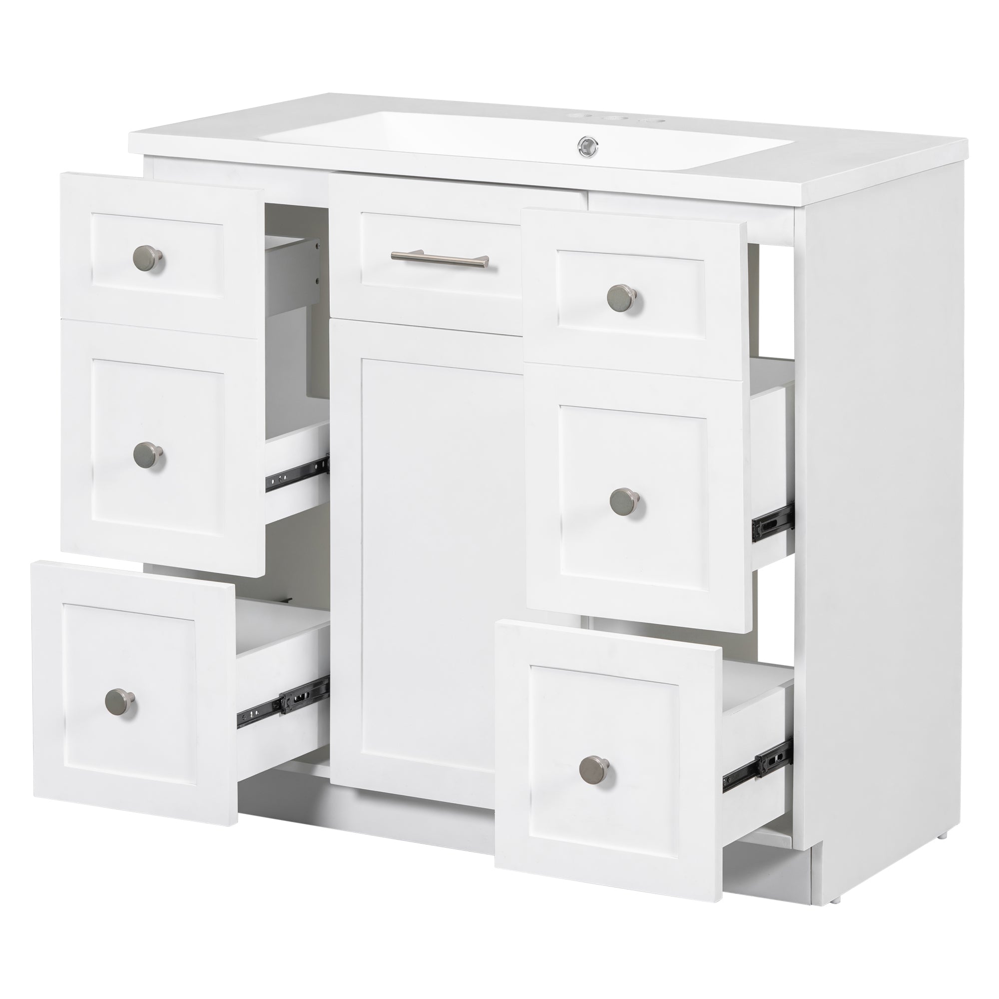 36 inch Freestanding Bathroom Vanity Set in White with Integrated Resin Sink
