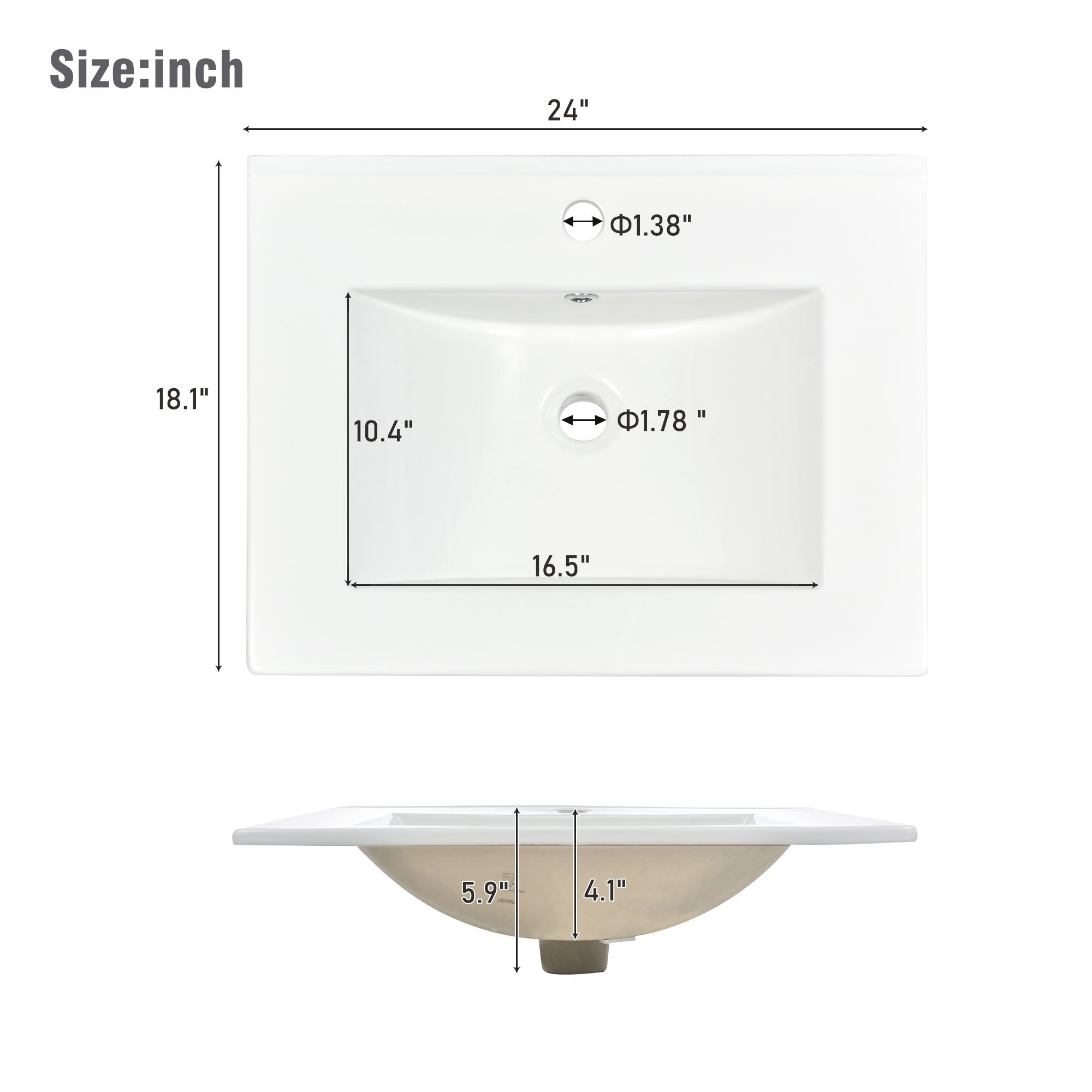 24 inch Freestanding Bathroom Vanity Set in Walnut with Integrated Ceramic Sink