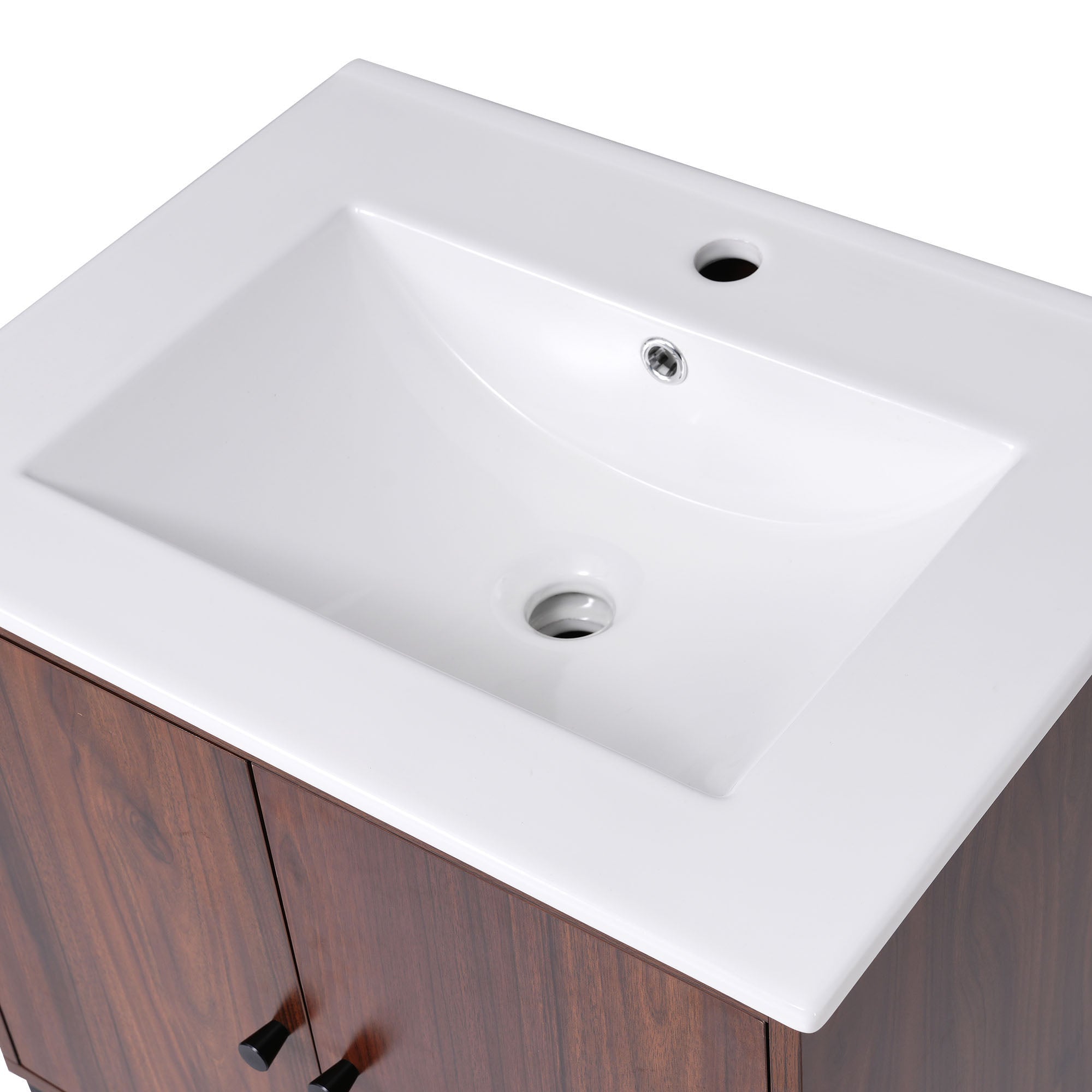 24 inch Freestanding Bathroom Vanity Set in Walnut with Integrated Ceramic Sink