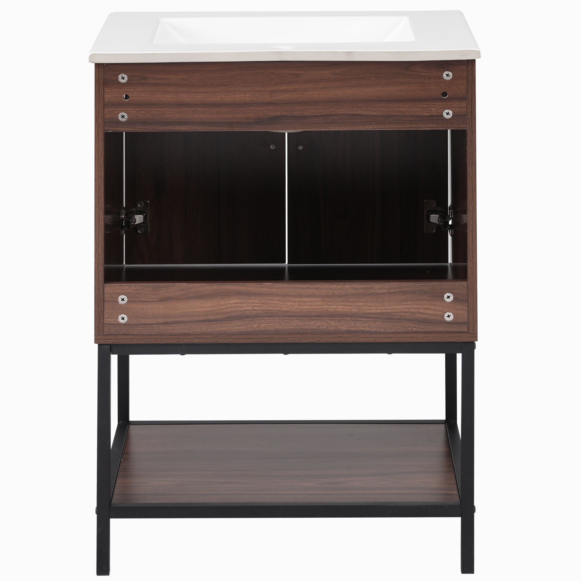 24 inch Freestanding Bathroom Vanity Set in Walnut with Integrated Ceramic Sink