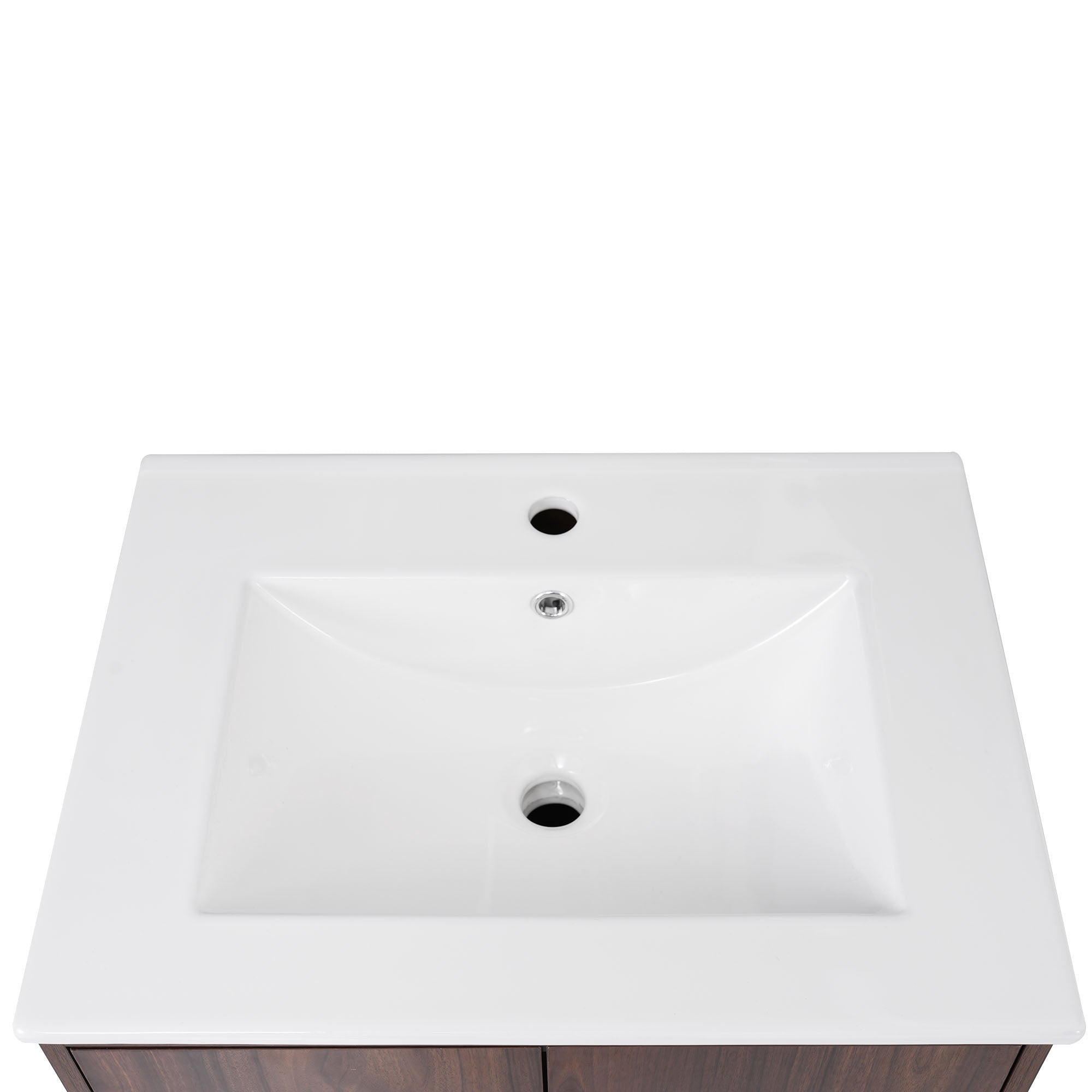24 inch Freestanding Bathroom Vanity Set in Walnut with Integrated Ceramic Sink