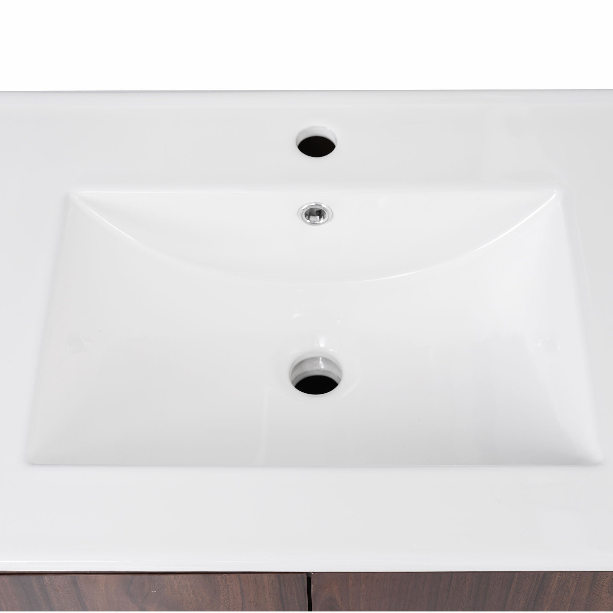 24 inch Freestanding Bathroom Vanity Set in Walnut with Integrated Ceramic Sink