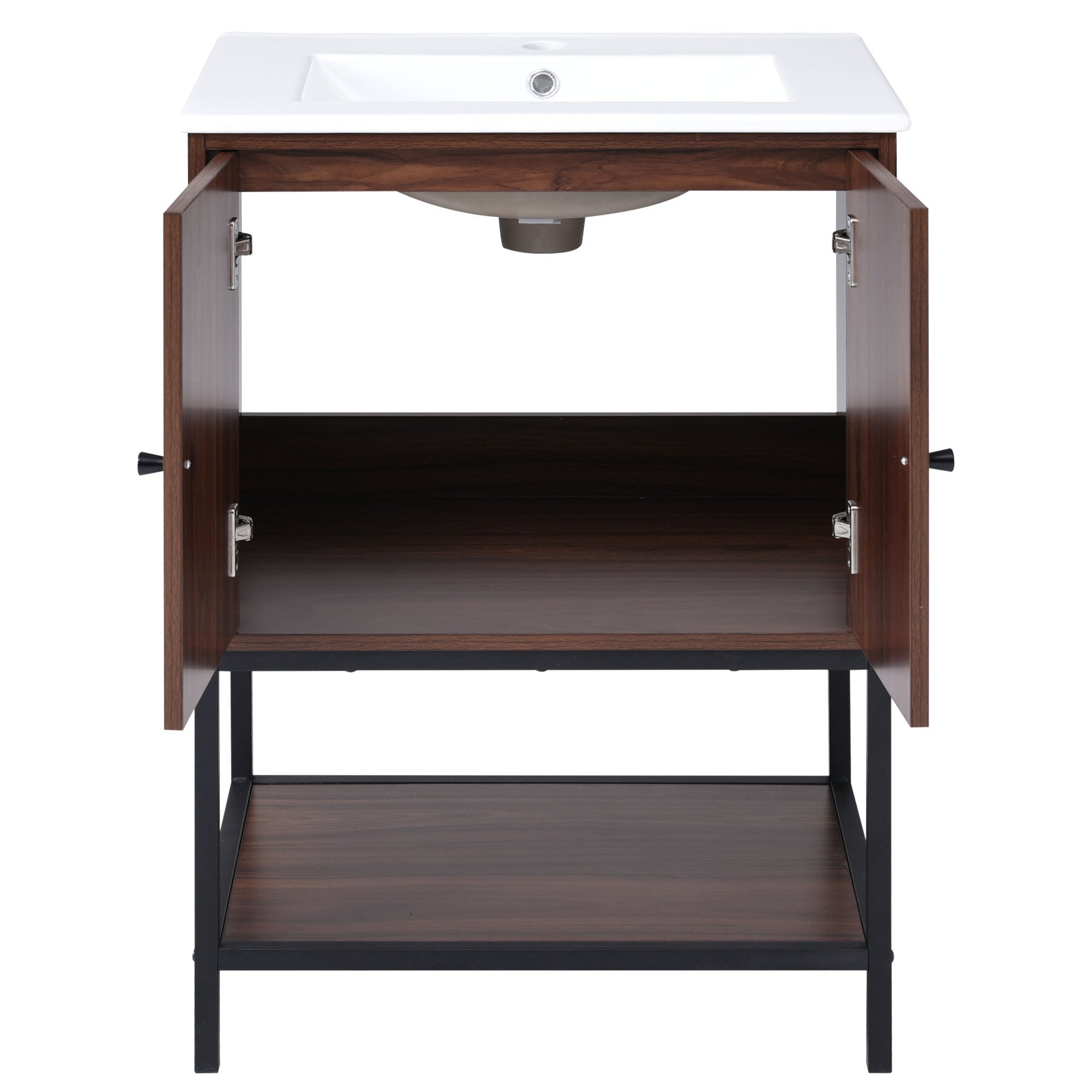 24 inch Freestanding Bathroom Vanity Set in Walnut with Integrated Ceramic Sink