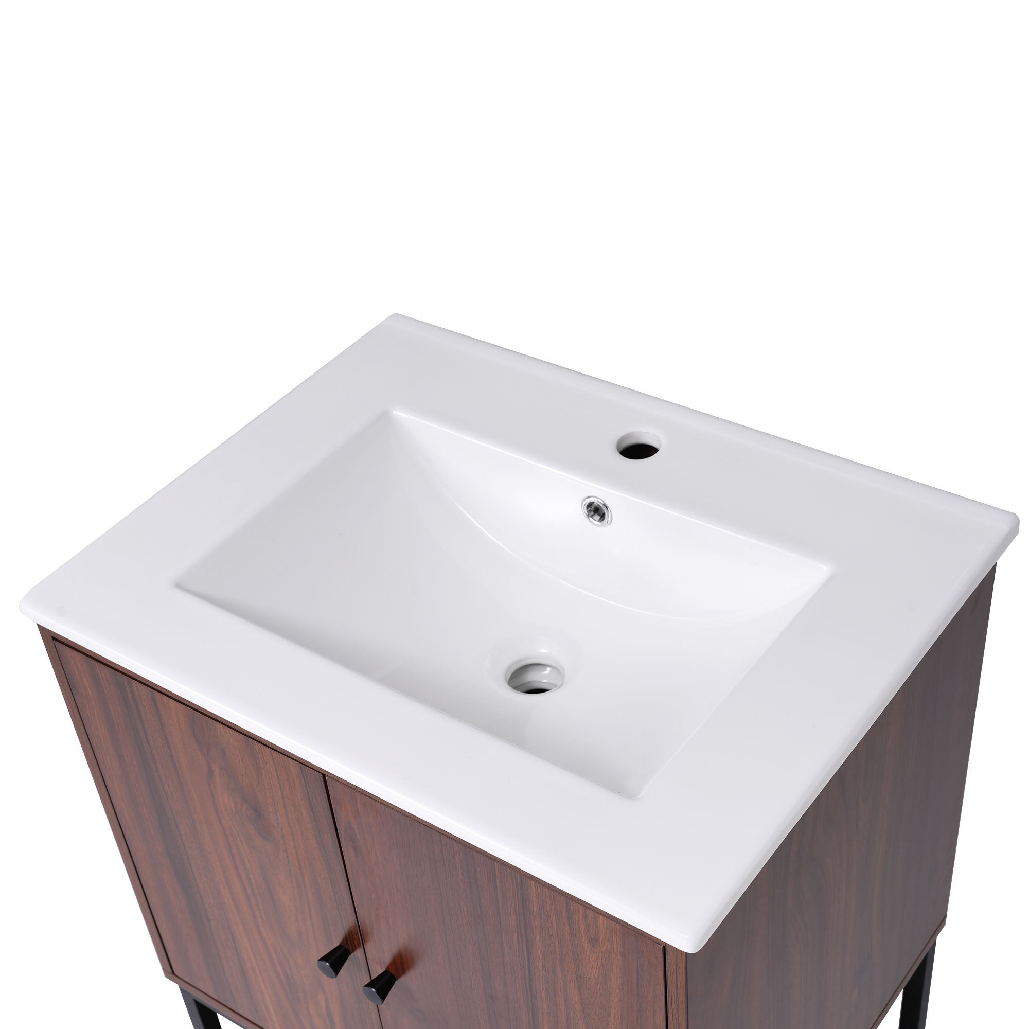 24 inch Freestanding Bathroom Vanity Set in Walnut with Integrated Ceramic Sink