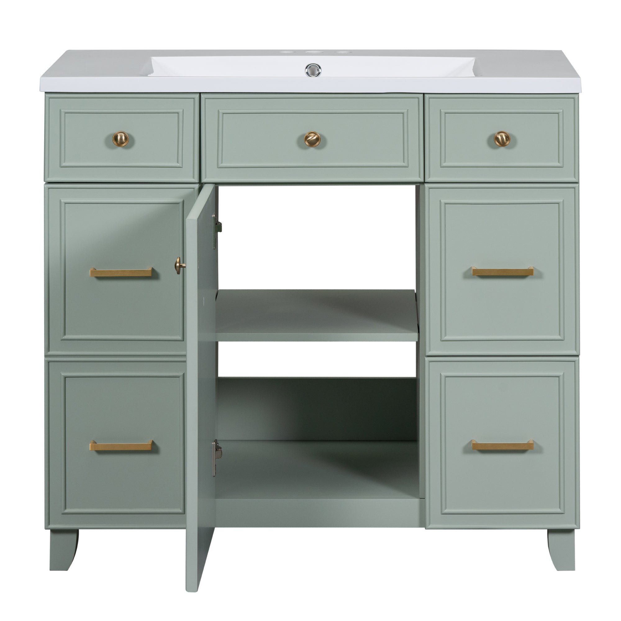 36 inch Freestanding Bath Vanity in Navy Blue with White Resin Top