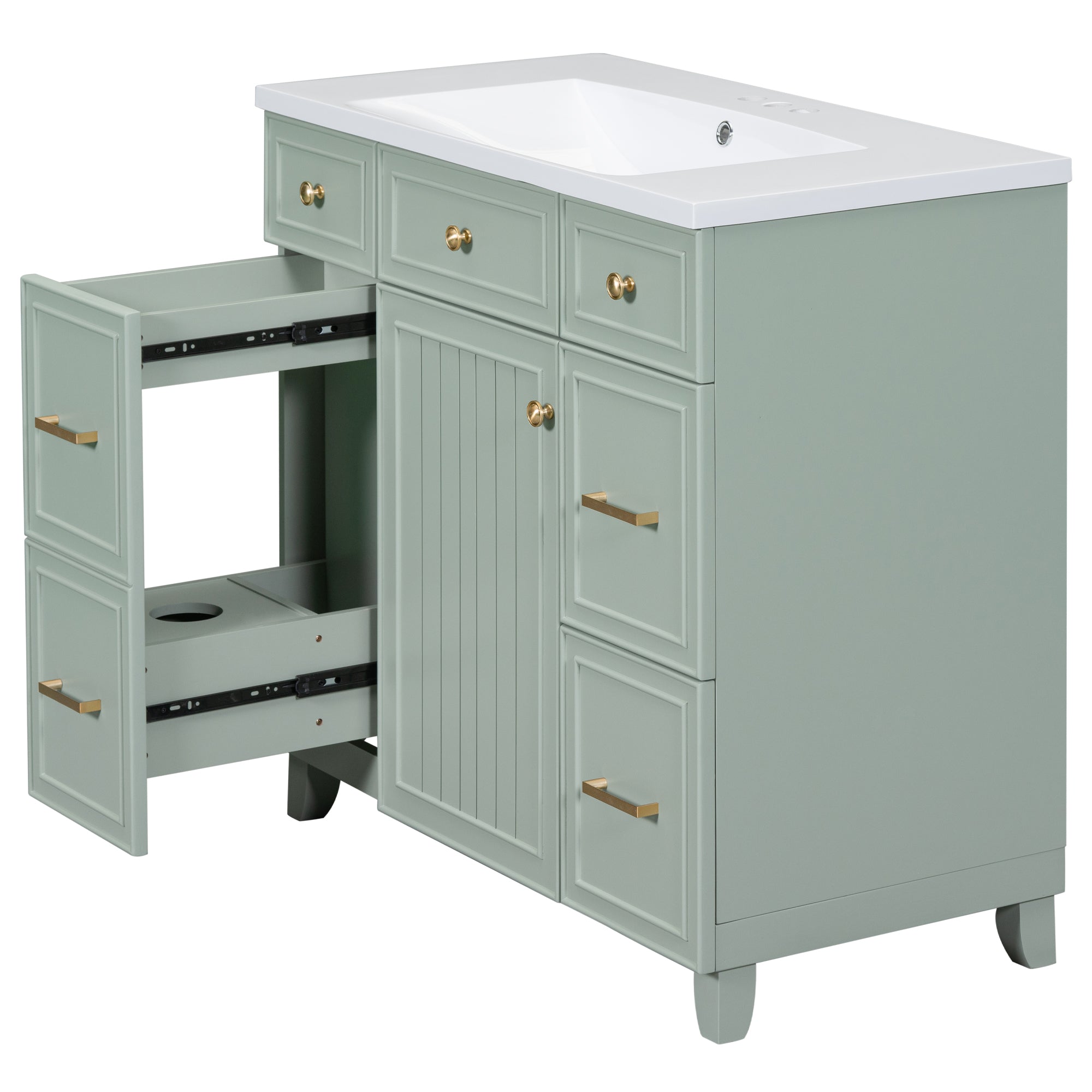 36 inch Freestanding Bath Vanity in Navy Blue with White Resin Top