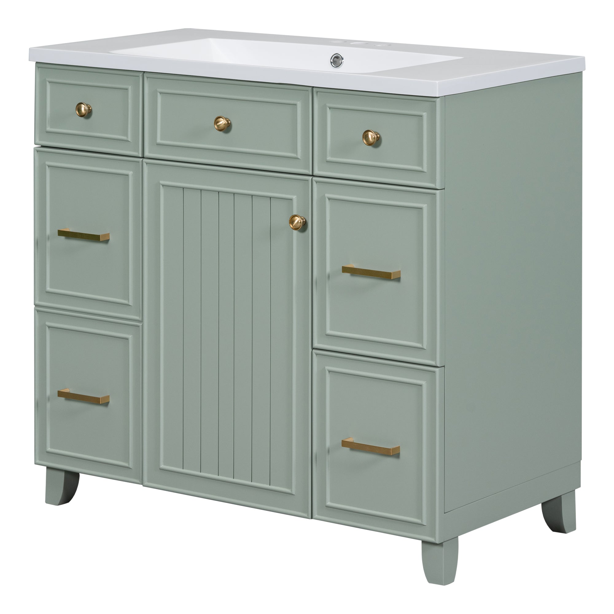 36 inch Freestanding Bath Vanity in Navy Blue with White Resin Top