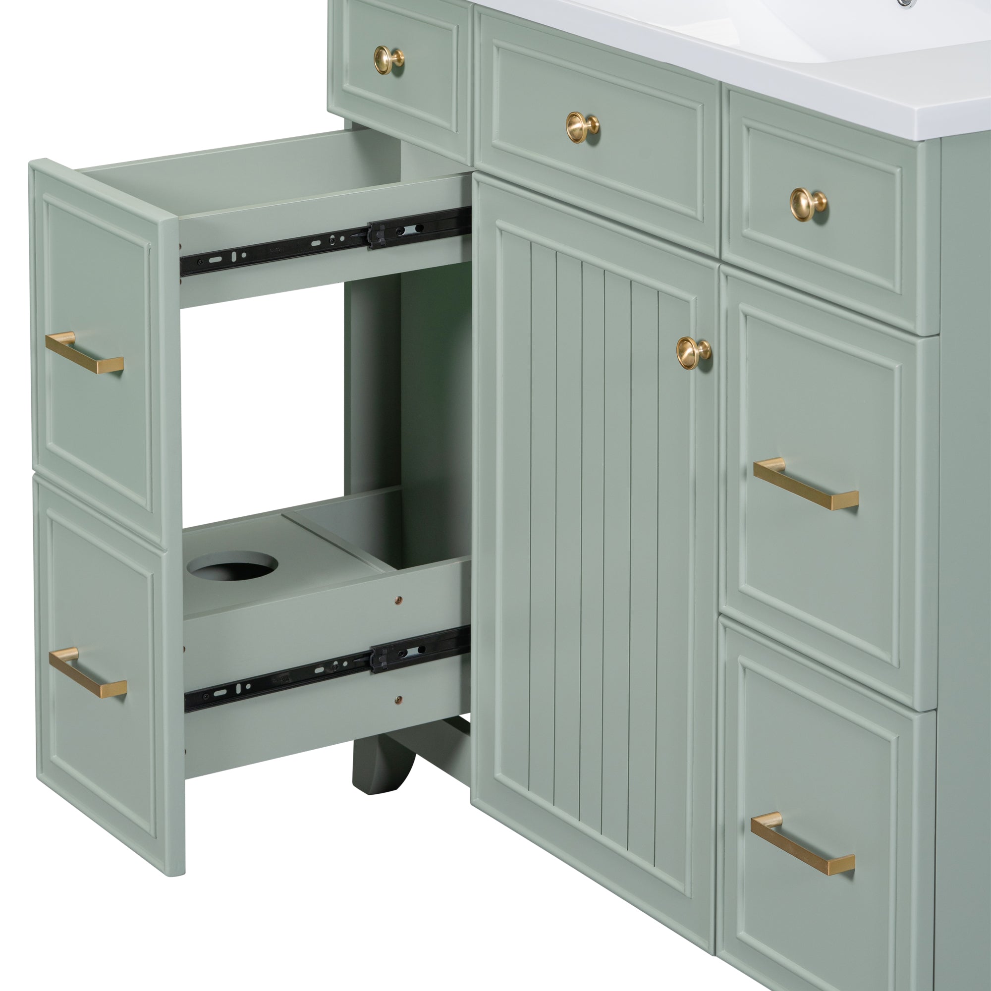 36 inch Freestanding Bath Vanity in Navy Blue with White Resin Top