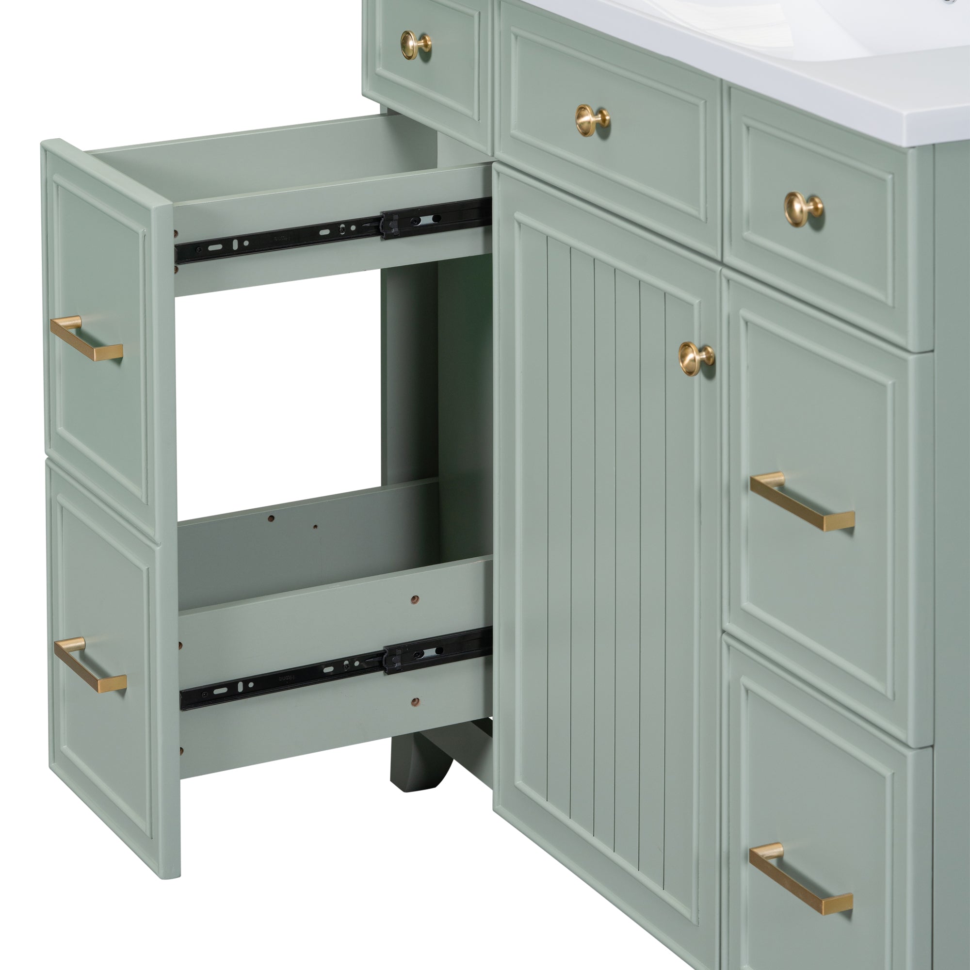 36 inch Freestanding Bath Vanity in Navy Blue with White Resin Top