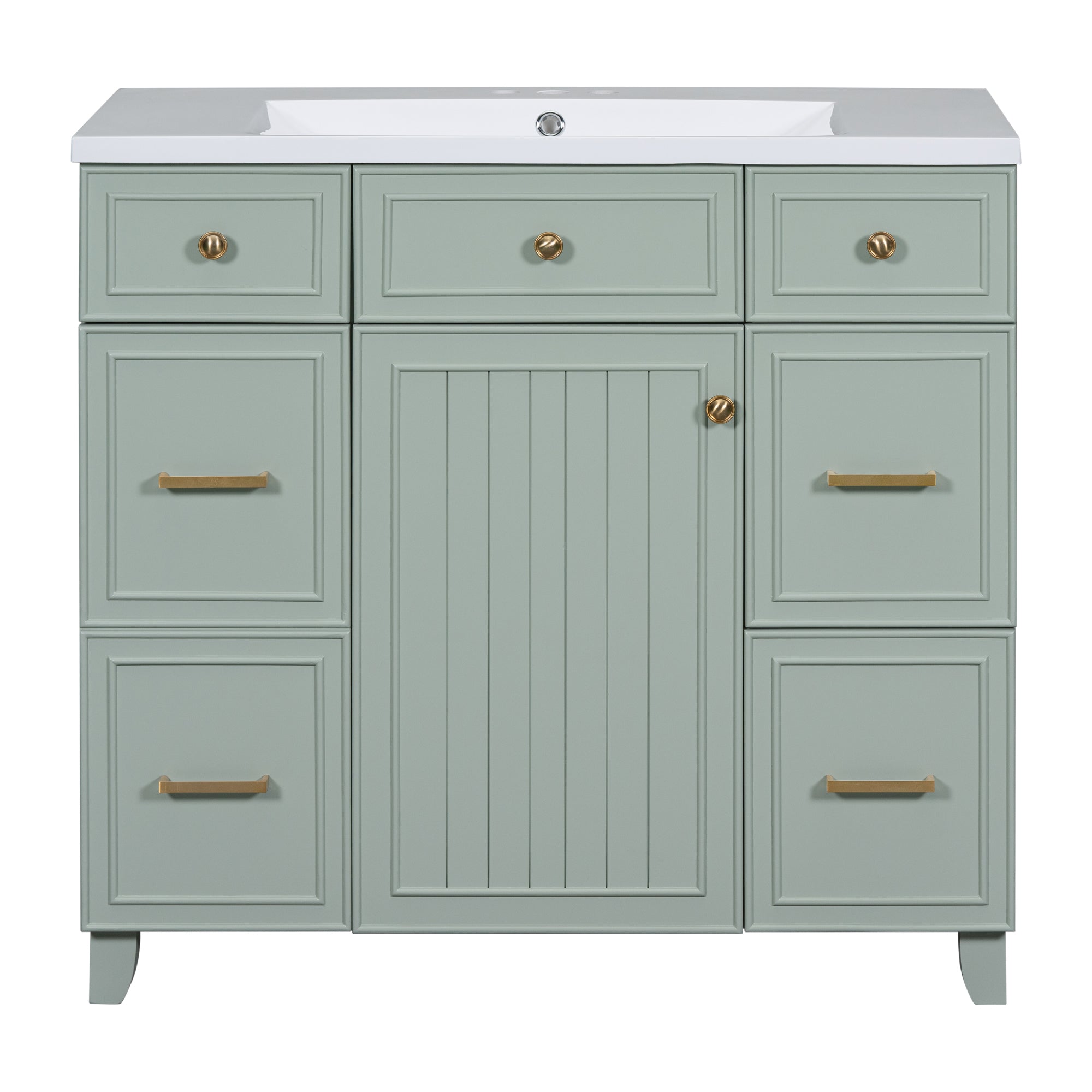 36 inch Freestanding Bath Vanity in Navy Blue with White Resin Top