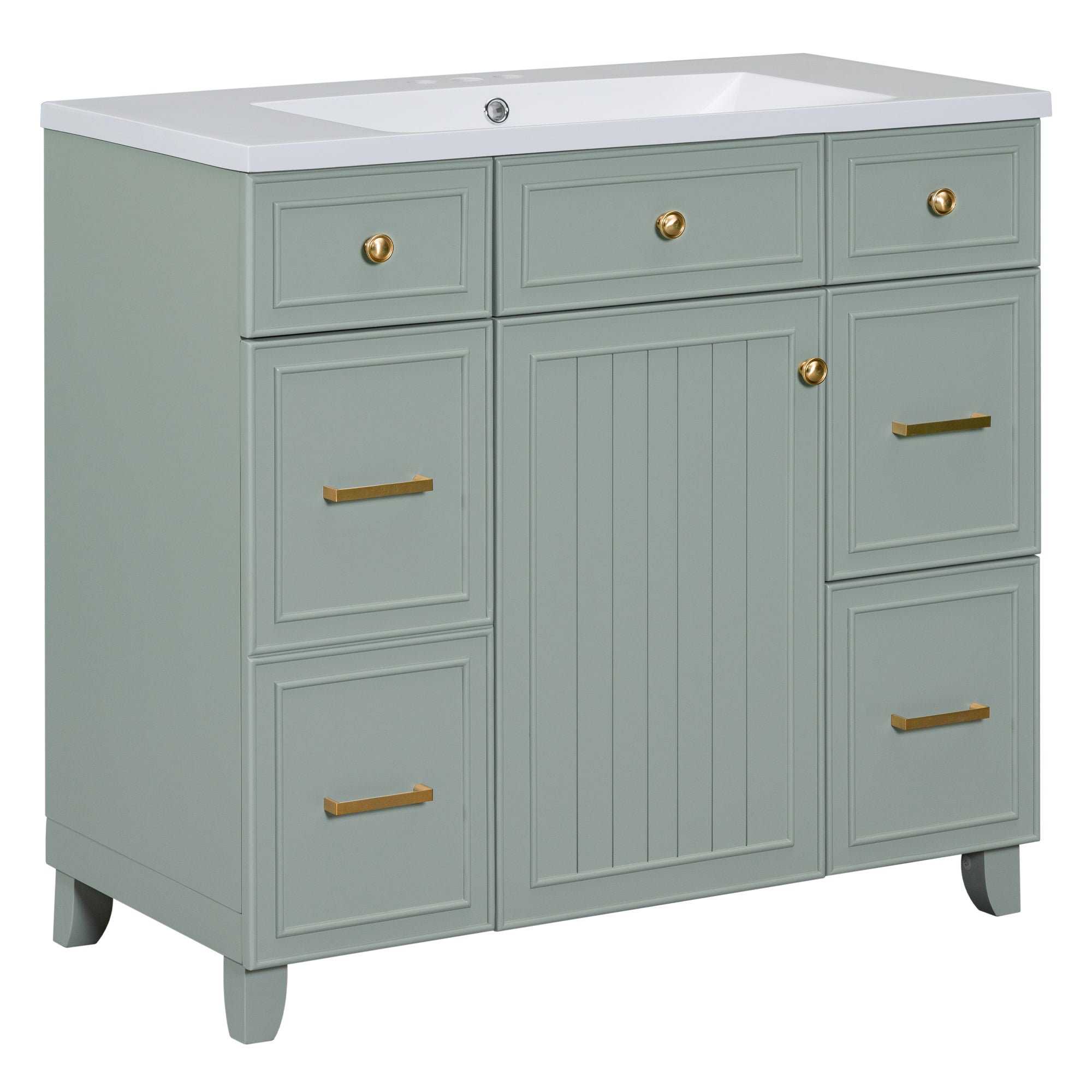 36 inch Freestanding Bath Vanity in Navy Blue with White Resin Top