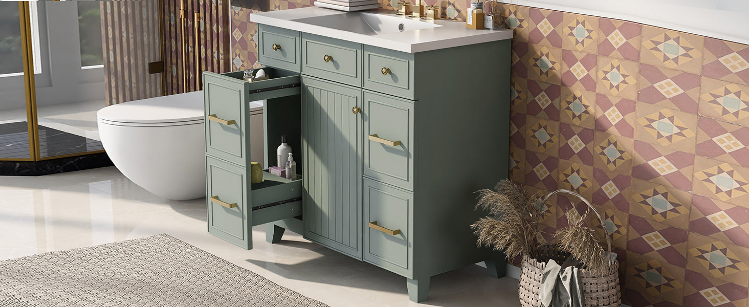 36 inch Freestanding Bath Vanity in Navy Blue with White Resin Top