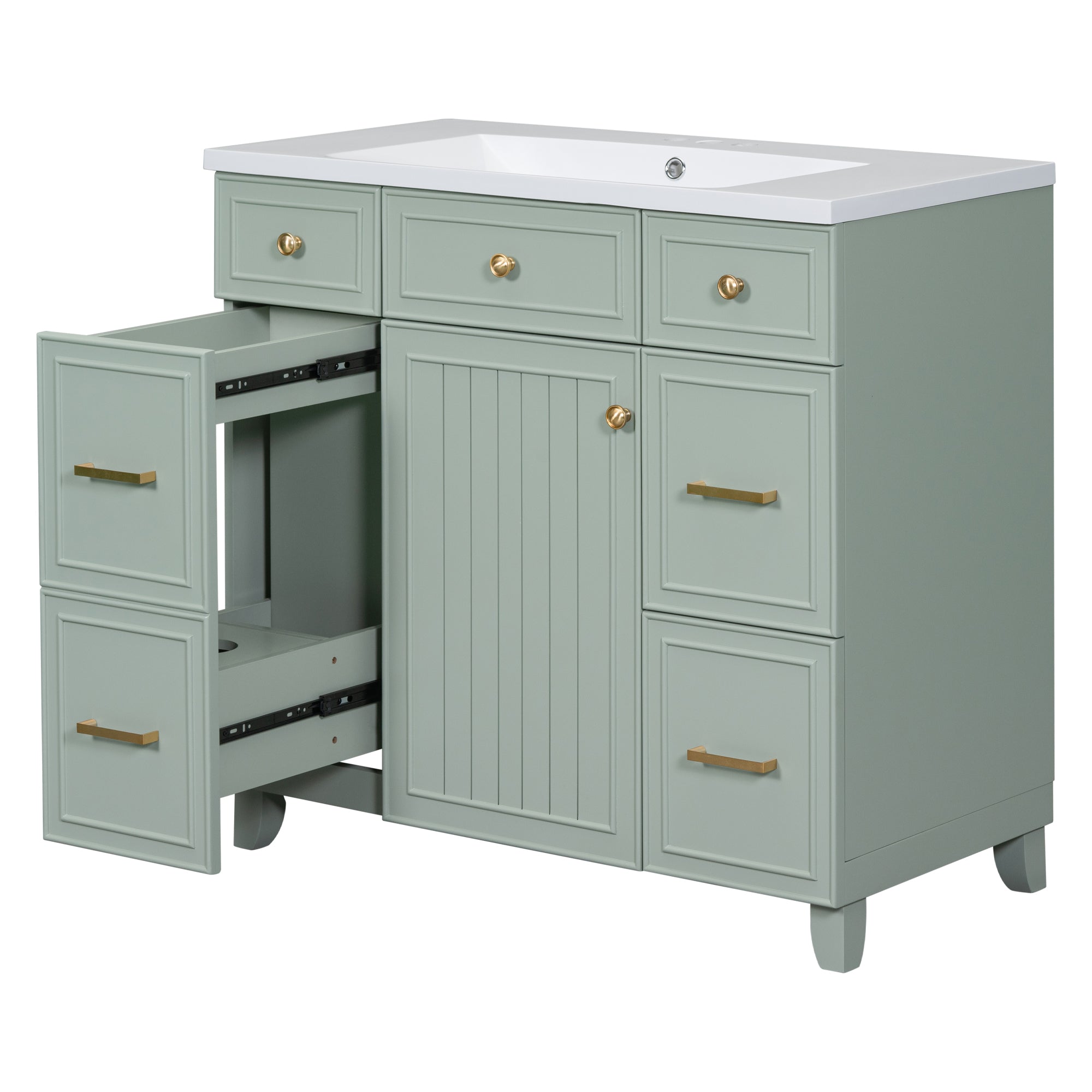 36 inch Freestanding Bath Vanity in Navy Blue with White Resin Top