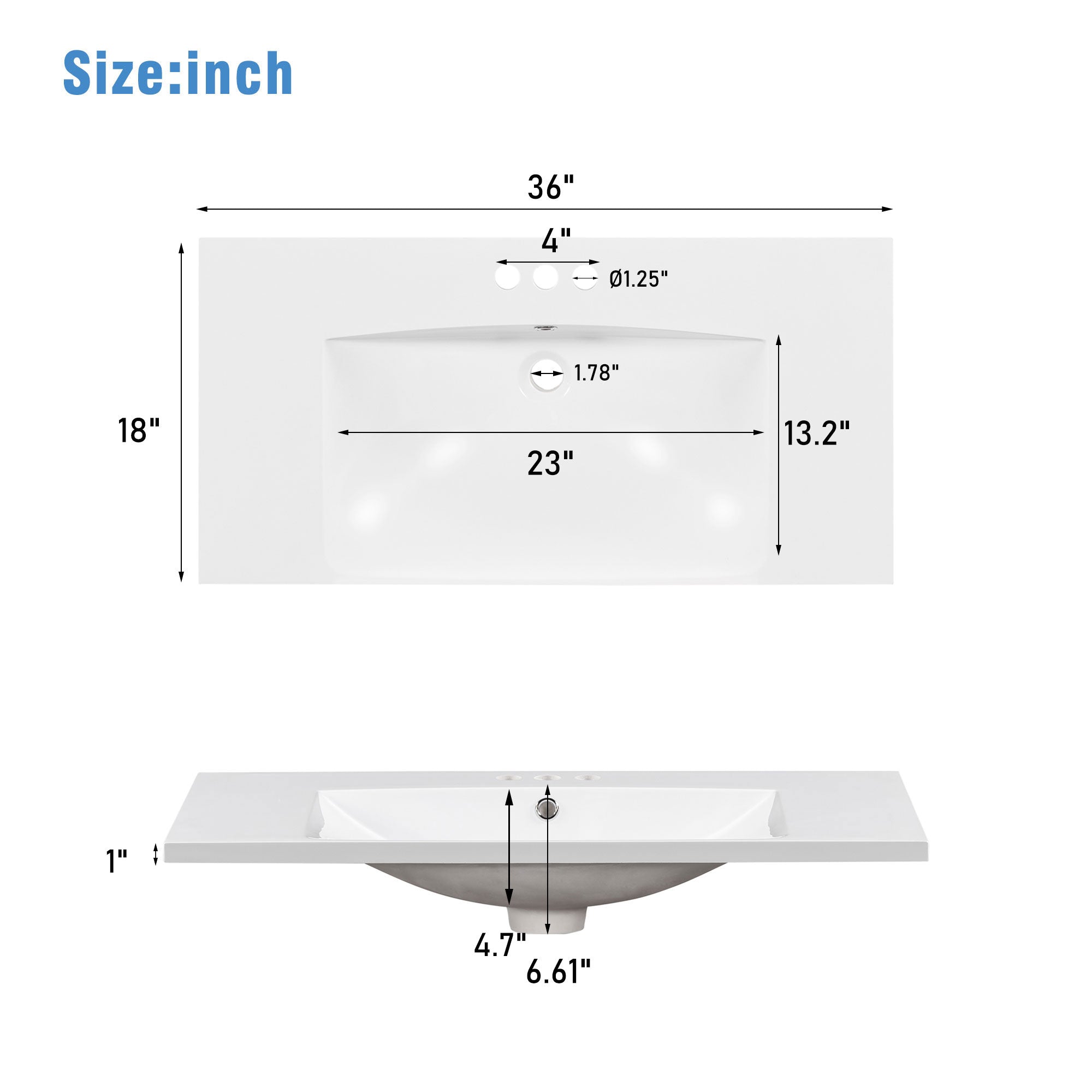 36 Inch Freestanding Bathroom Vanity with White Resin Basin and Door and Drawers