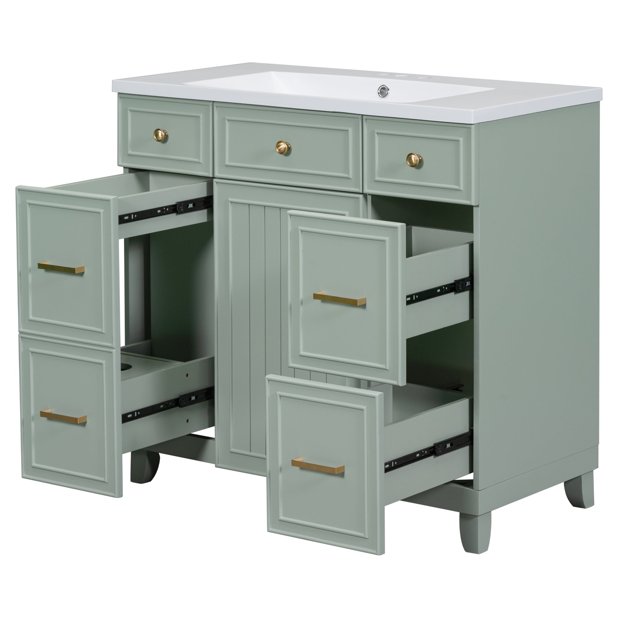 36 inch Freestanding Bath Vanity in Navy Blue with White Resin Top