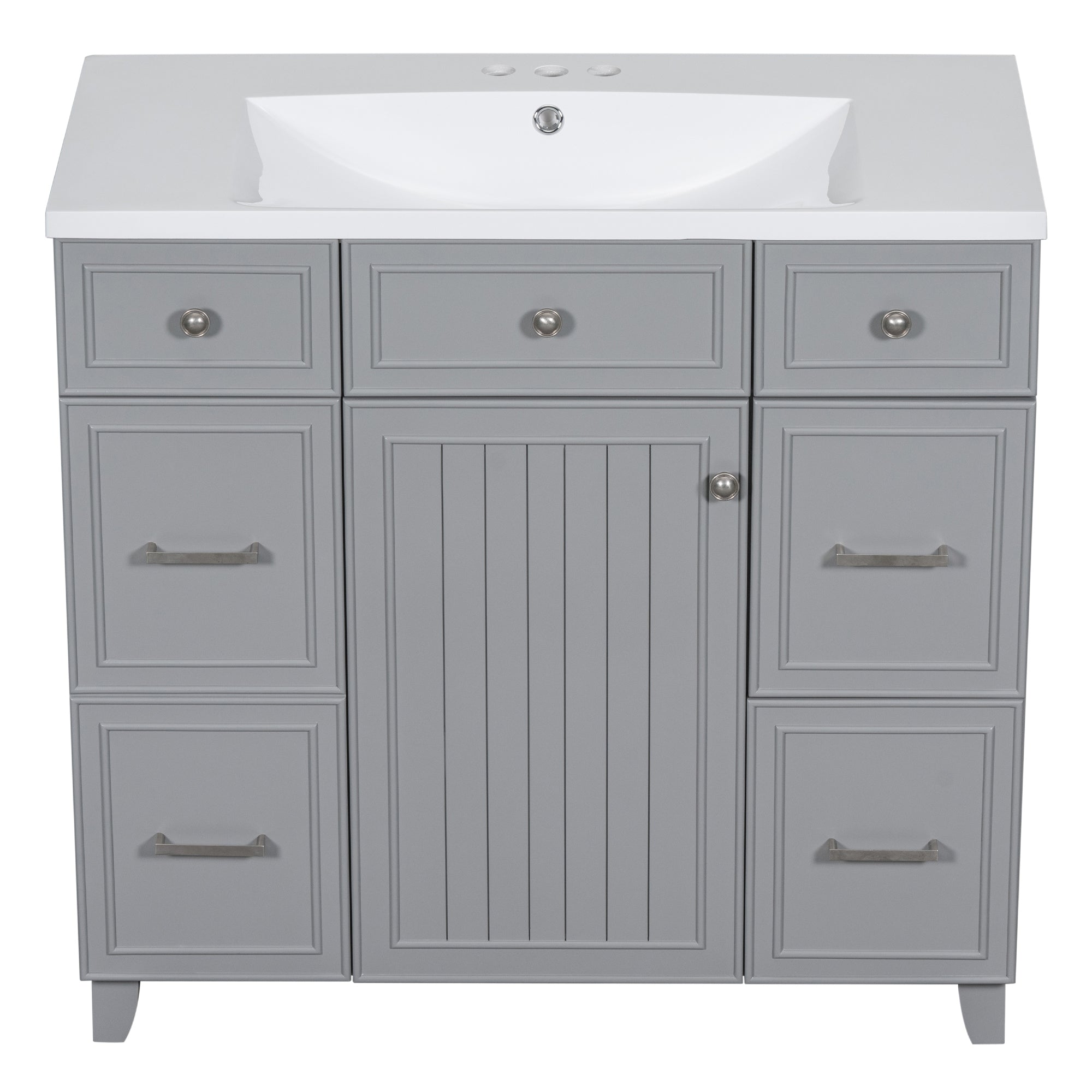 36 Inch Freestanding Bathroom Vanity with White Resin Basin and Door and Drawers