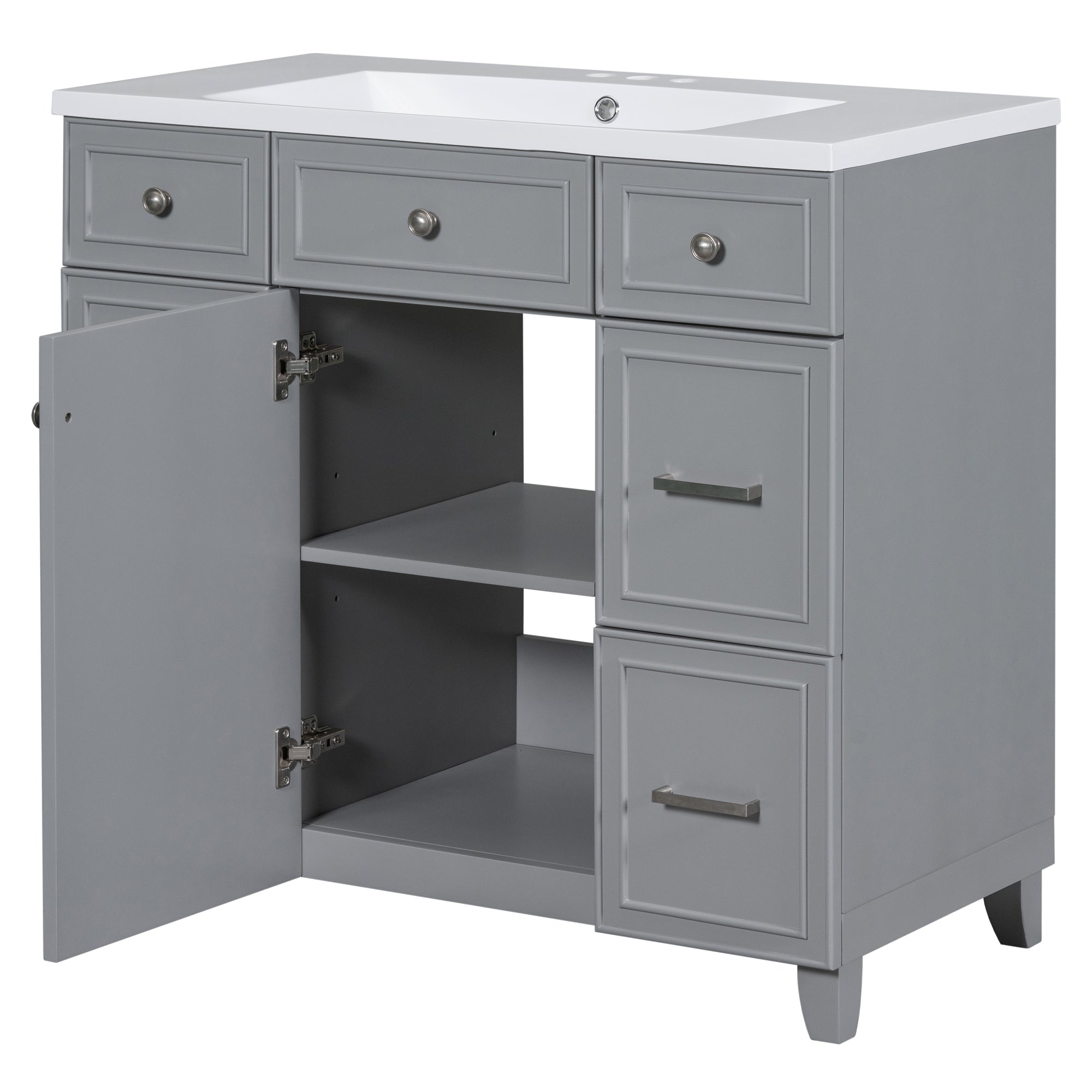 36 Inch Freestanding Bathroom Vanity with White Resin Basin and Door and Drawers