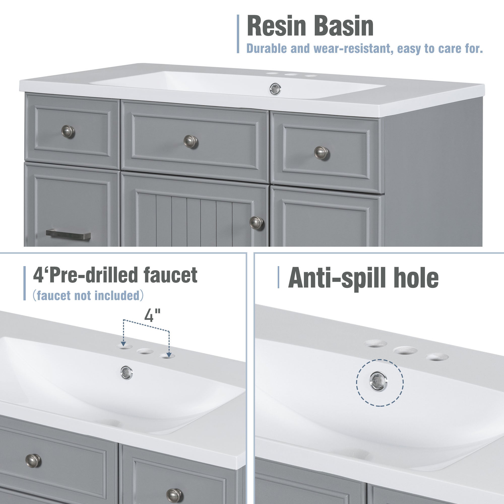 36 Inch Freestanding Bathroom Vanity with White Resin Basin and Door and Drawers