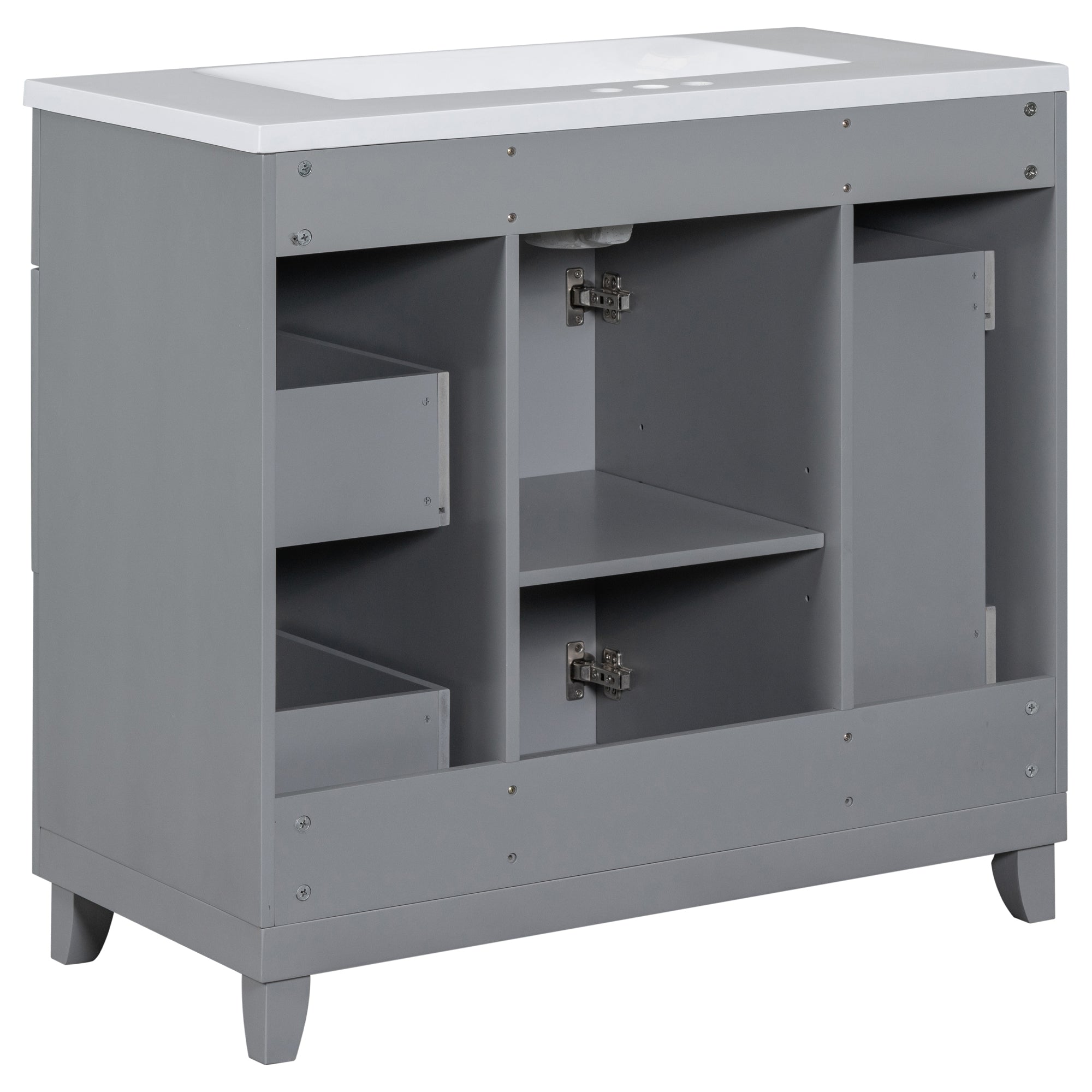 36 Inch Freestanding Bathroom Vanity with White Resin Basin and Door and Drawers