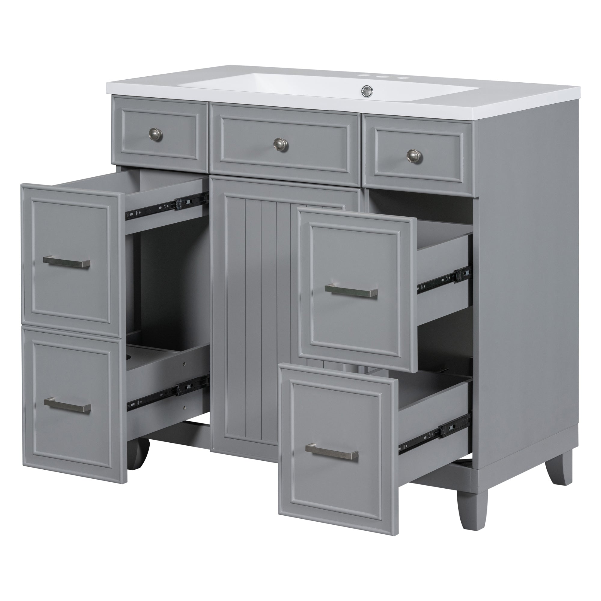 36 Inch Freestanding Bathroom Vanity with White Resin Basin and Door and Drawers
