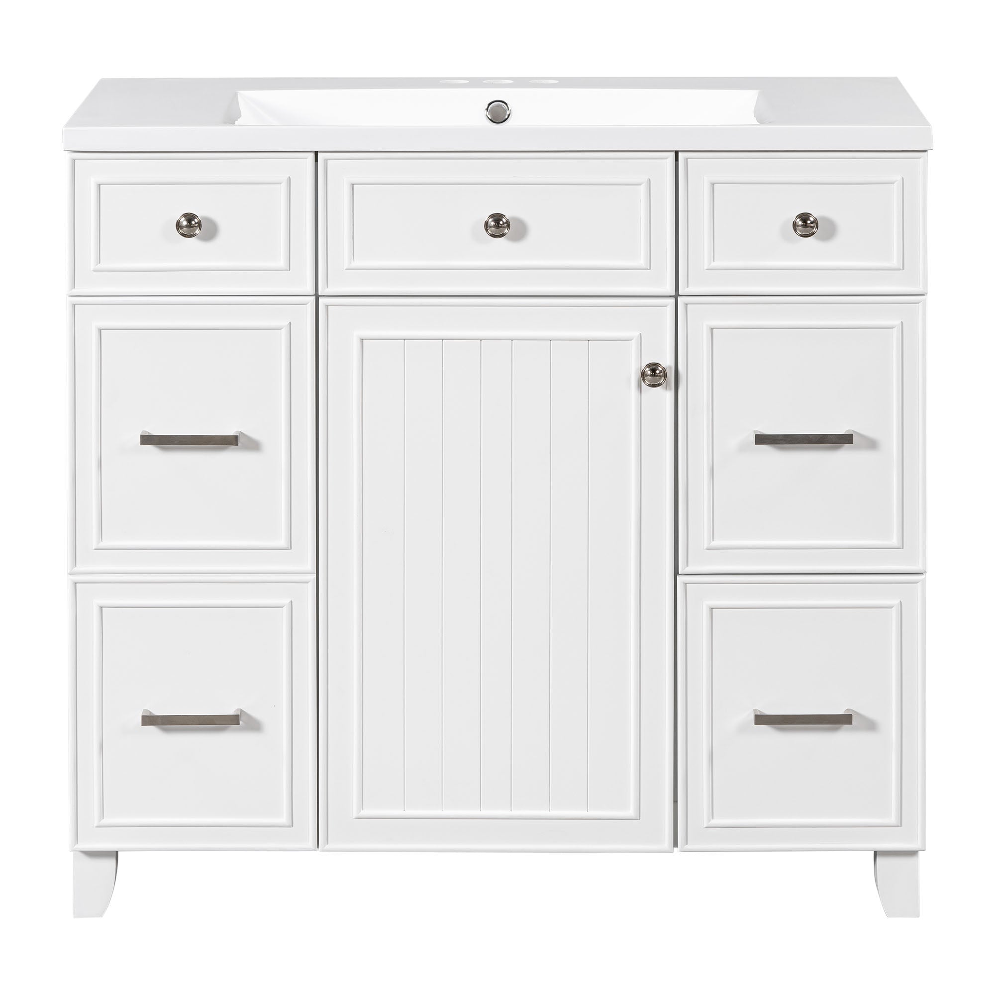 36 inch Freestanding Bath Vanity in Navy Blue with White Resin Top
