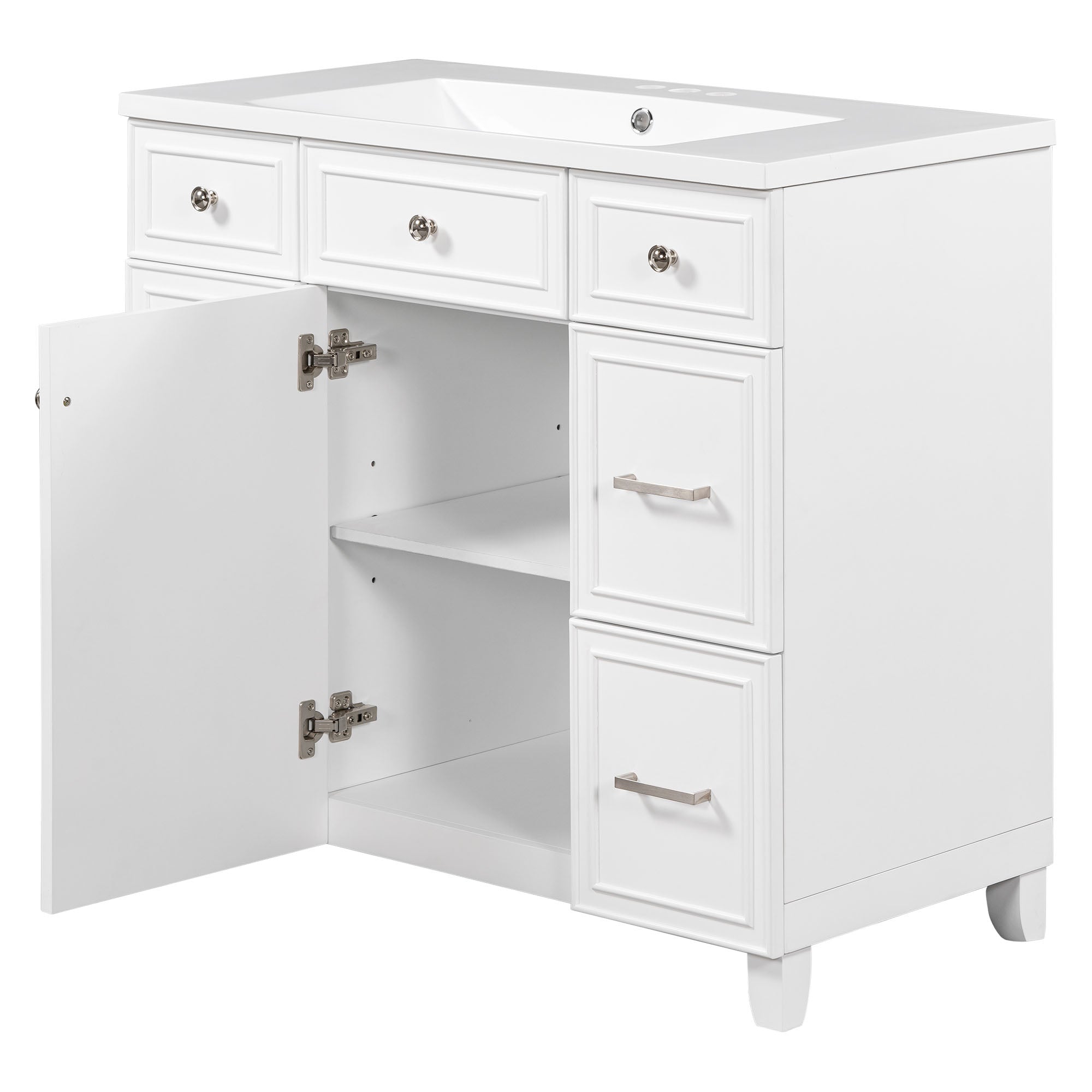 36 inch Freestanding Bath Vanity in Navy Blue with White Resin Top