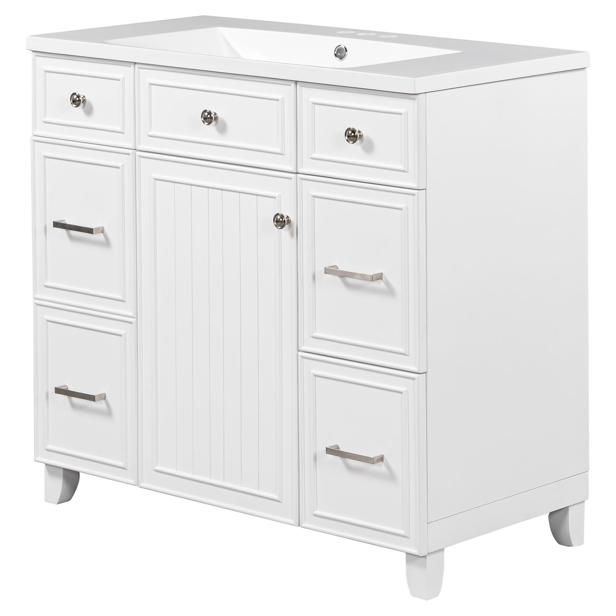 36 inch Freestanding Bath Vanity in Navy Blue with White Resin Top