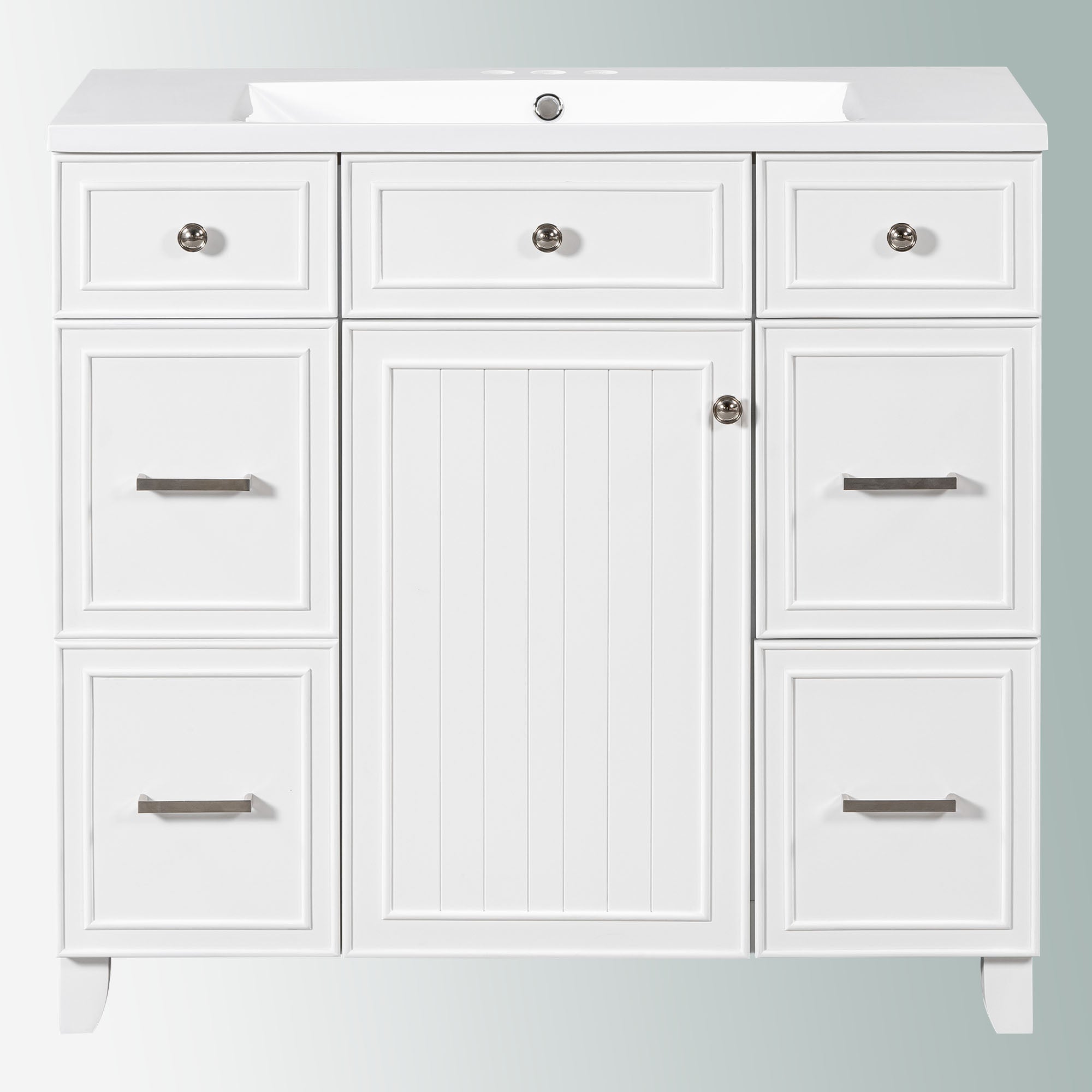 36 inch Freestanding Bath Vanity in Navy Blue with White Resin Top